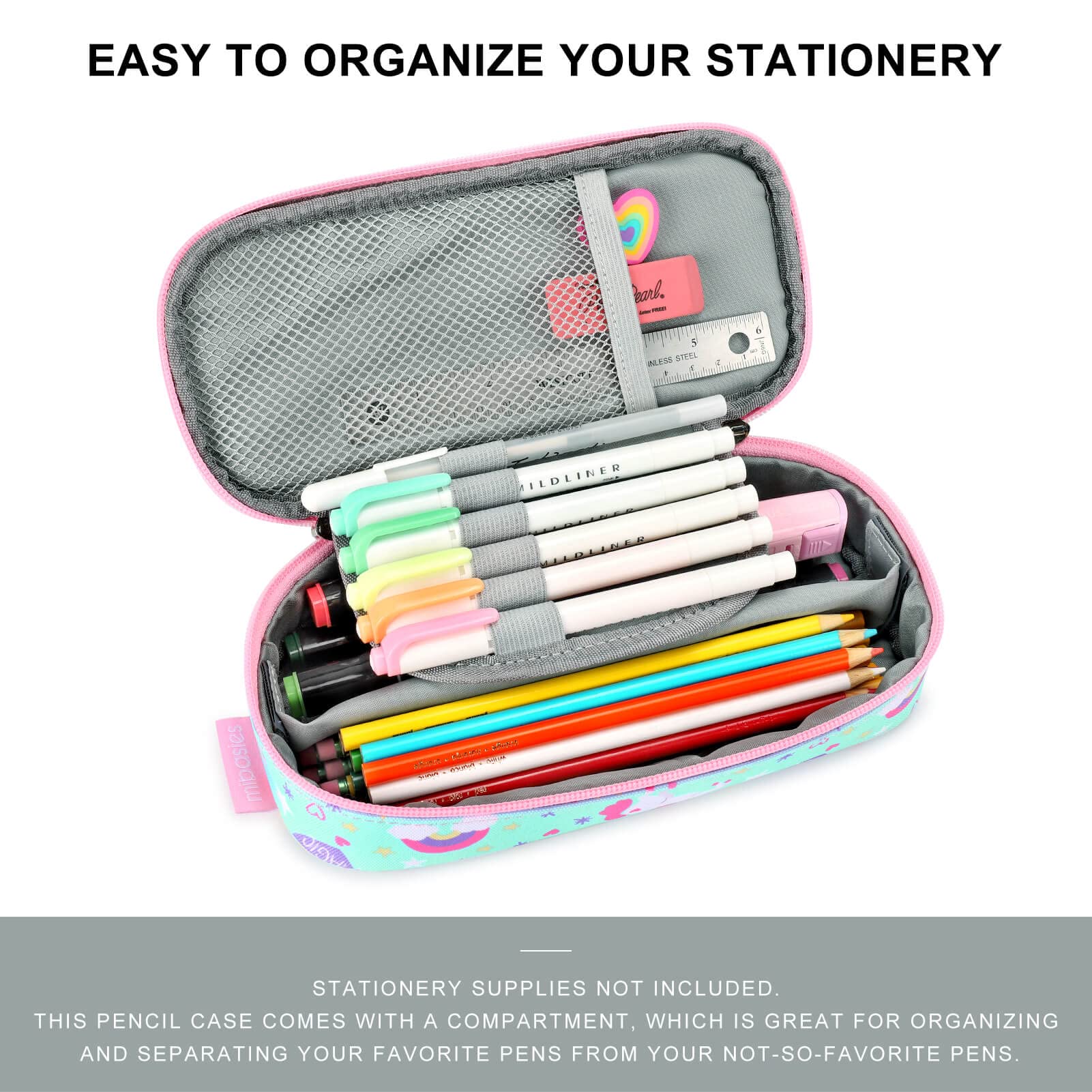 Mibasies Unicorn Pencil Case for Kids - Cute Girls & Boys School Supplies, Magic Unicorn Design Pen Holder Pouch - Perfect for School, Office, and Travel Organization