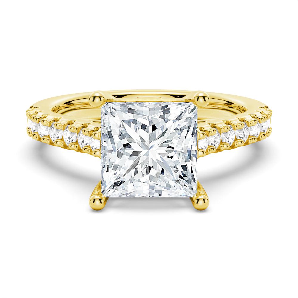 Princess Cut Pavé Moissanite Engagement Ring - 14K White Gold Wedding Band for Women | Sparkling Diamond Alternative for Proposals, Anniversaries & Special Occasions