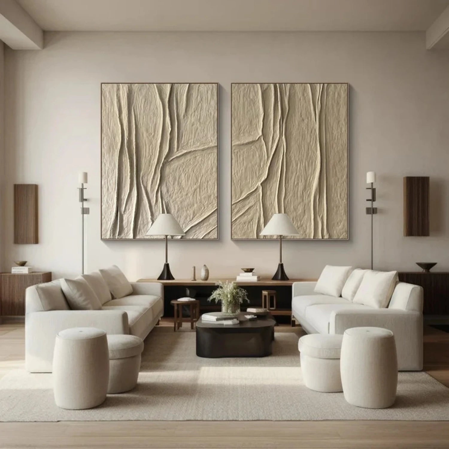 Abstract Beige & Brown Wall Art Set of 2 - Modern Canvas Paintings for Living Room, Bedroom & Office Decor #BB134
