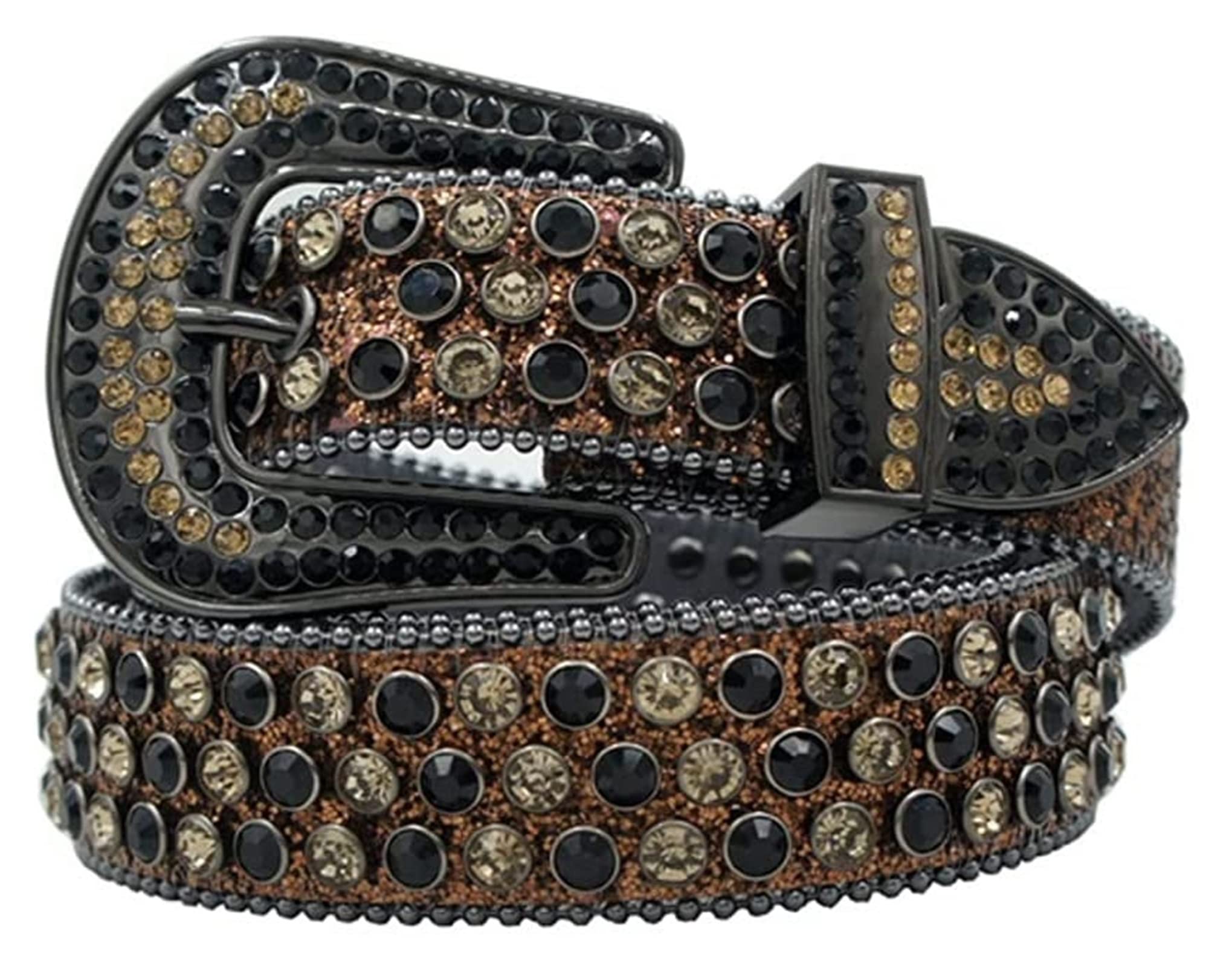 TopOB Men's Western Leather Belt with Diamond & Rhinestone Studs - Stylish Cowboy & Cowgirl Fashion Accessory for Rodeo, Parties & Everyday Wear