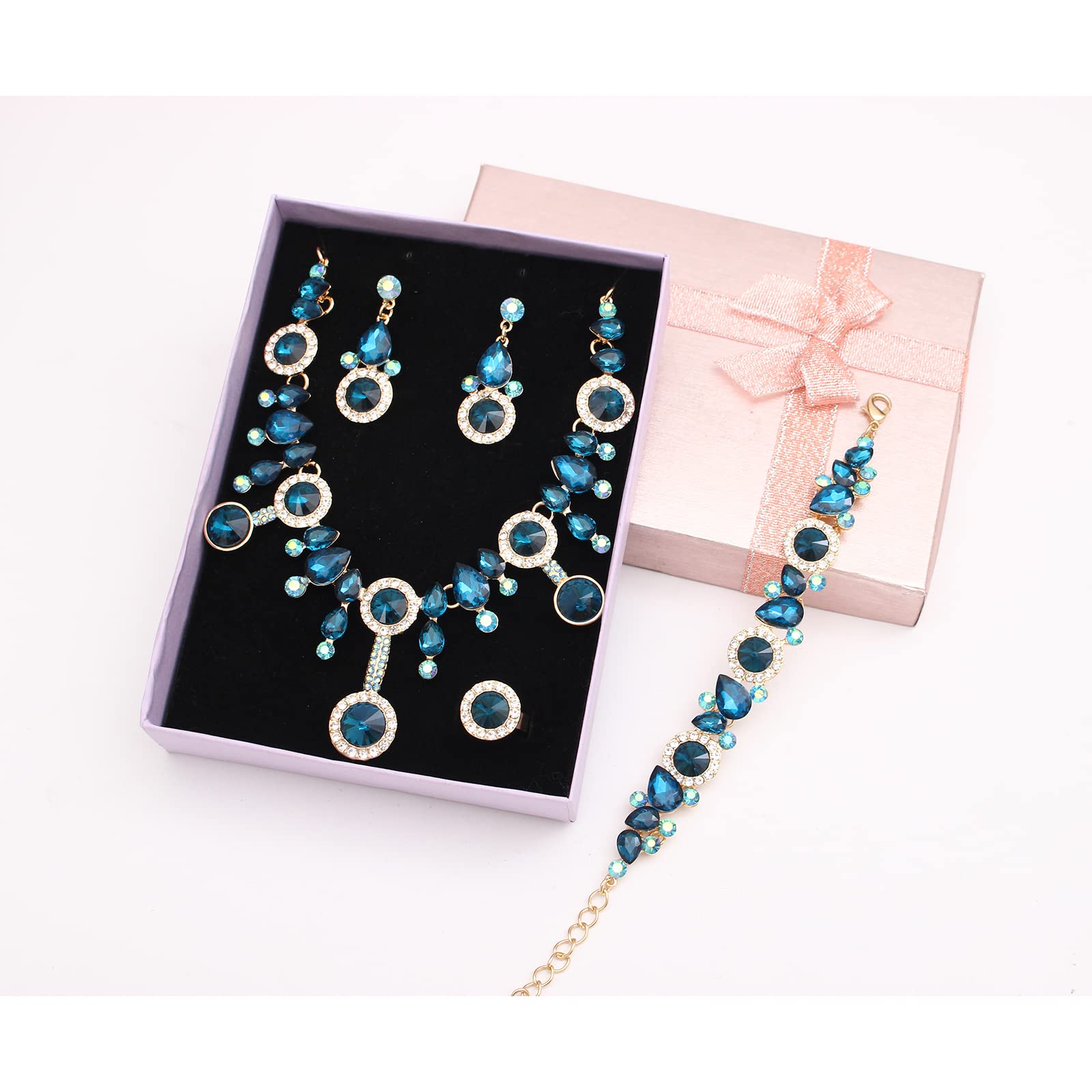 Elegant Rhinestone Crystal Teardrop Necklace and Dangle Earrings Set for Women | Fashion Statement Jewelry Gift | Perfect for Parties, Weddings & Special Occasions