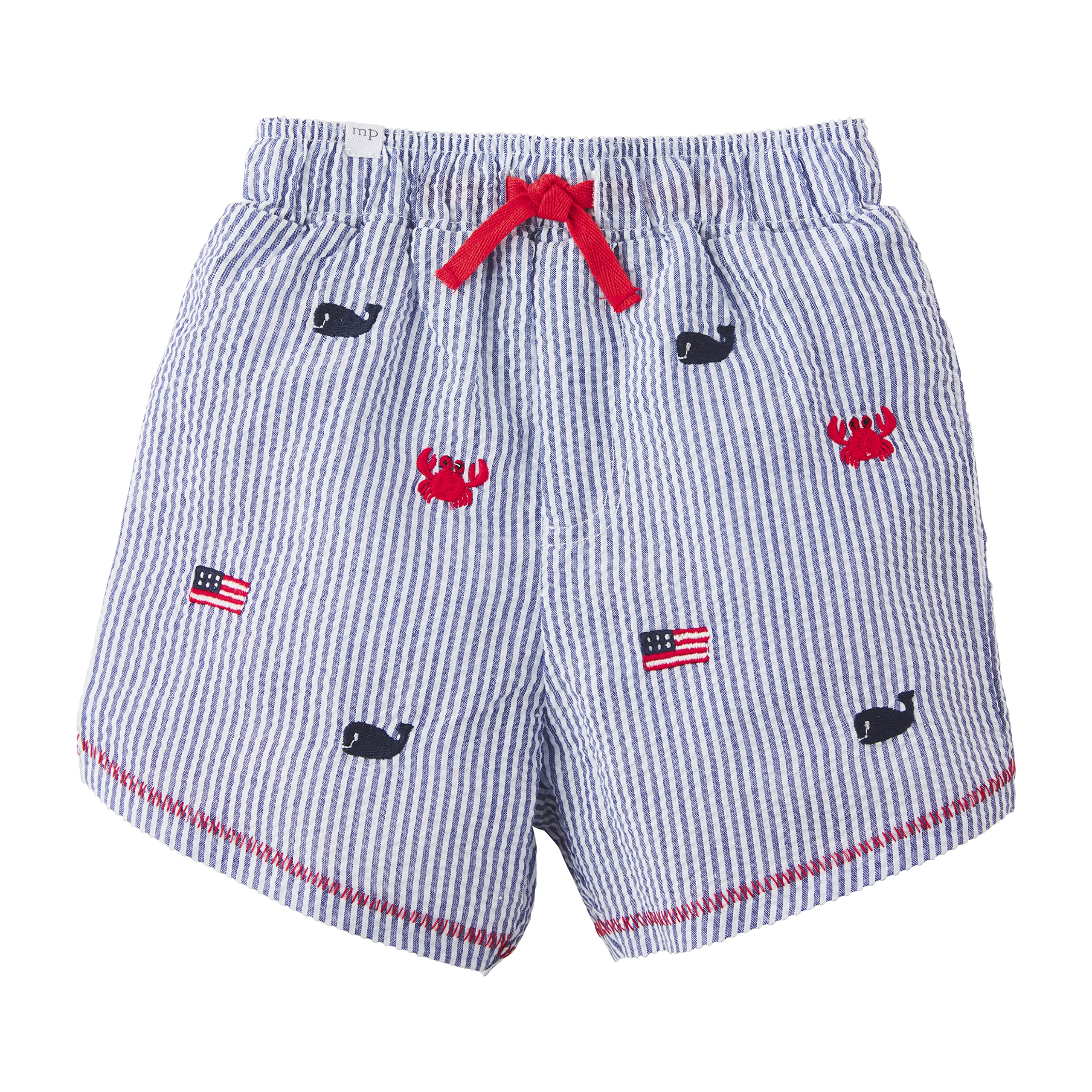 Mud Pie Boys Seersucker Swim Trunks for Kids - Quick Dry, UPF 50+ Sun Protection - Nautical Sailboat Design - Perfect for Beach, Pool & Summer Vacations