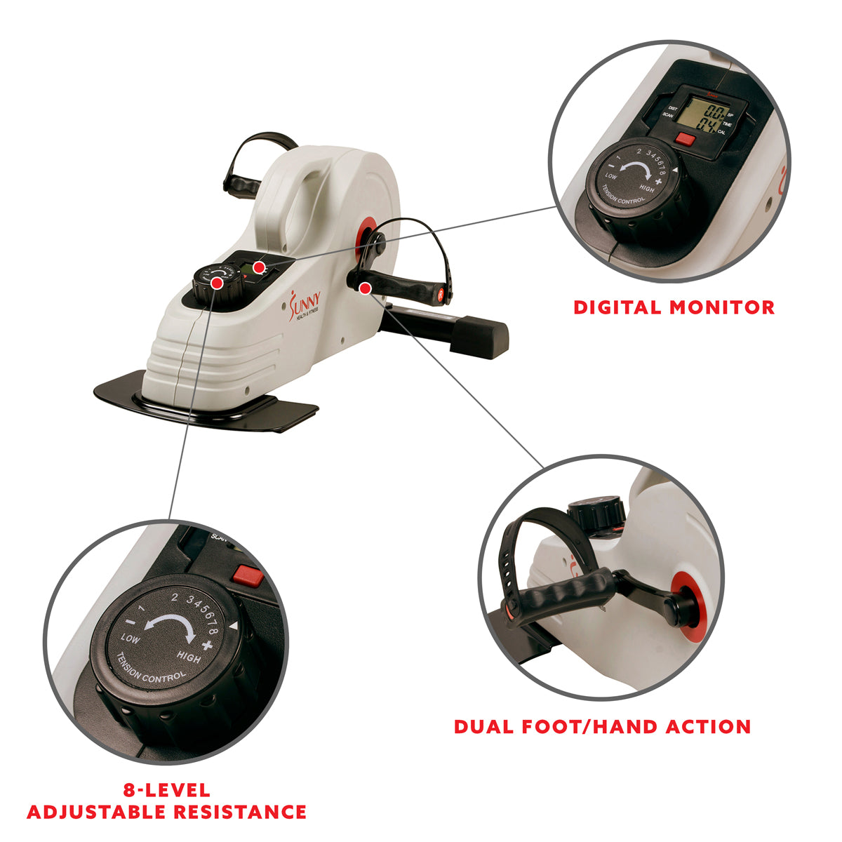 Under Desk Magnetic Cycle Pedals - Mini Exercise Bike for Office & Home Workouts - Compact Foot Pedal Exerciser for Legs & Arms While Sitting