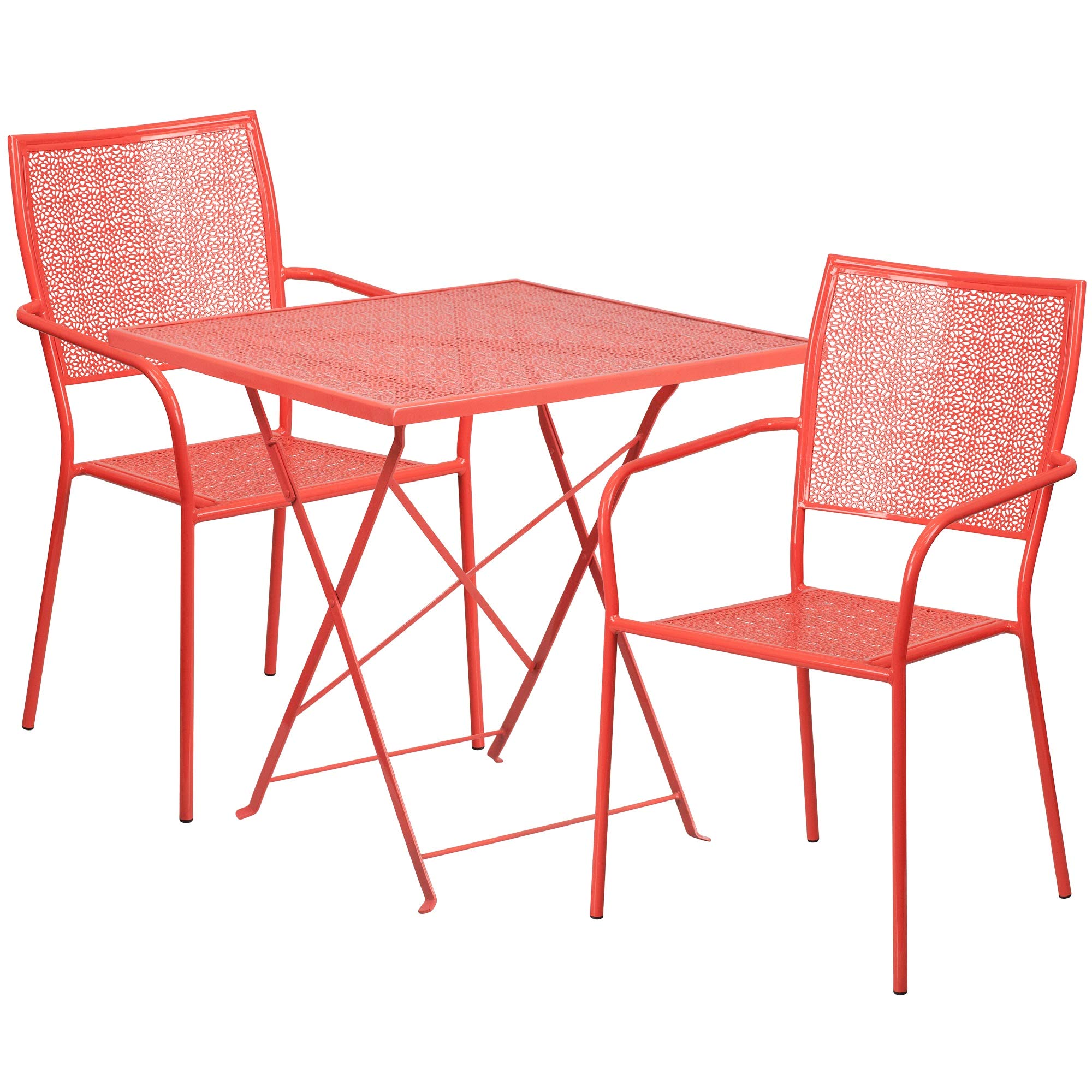 3-Piece Red Square Steel Outdoor Patio Folding Table and Chairs Set - Durable Weather-Resistant Garden, Backyard, and Poolside Furniture for Relaxing & Entertaining