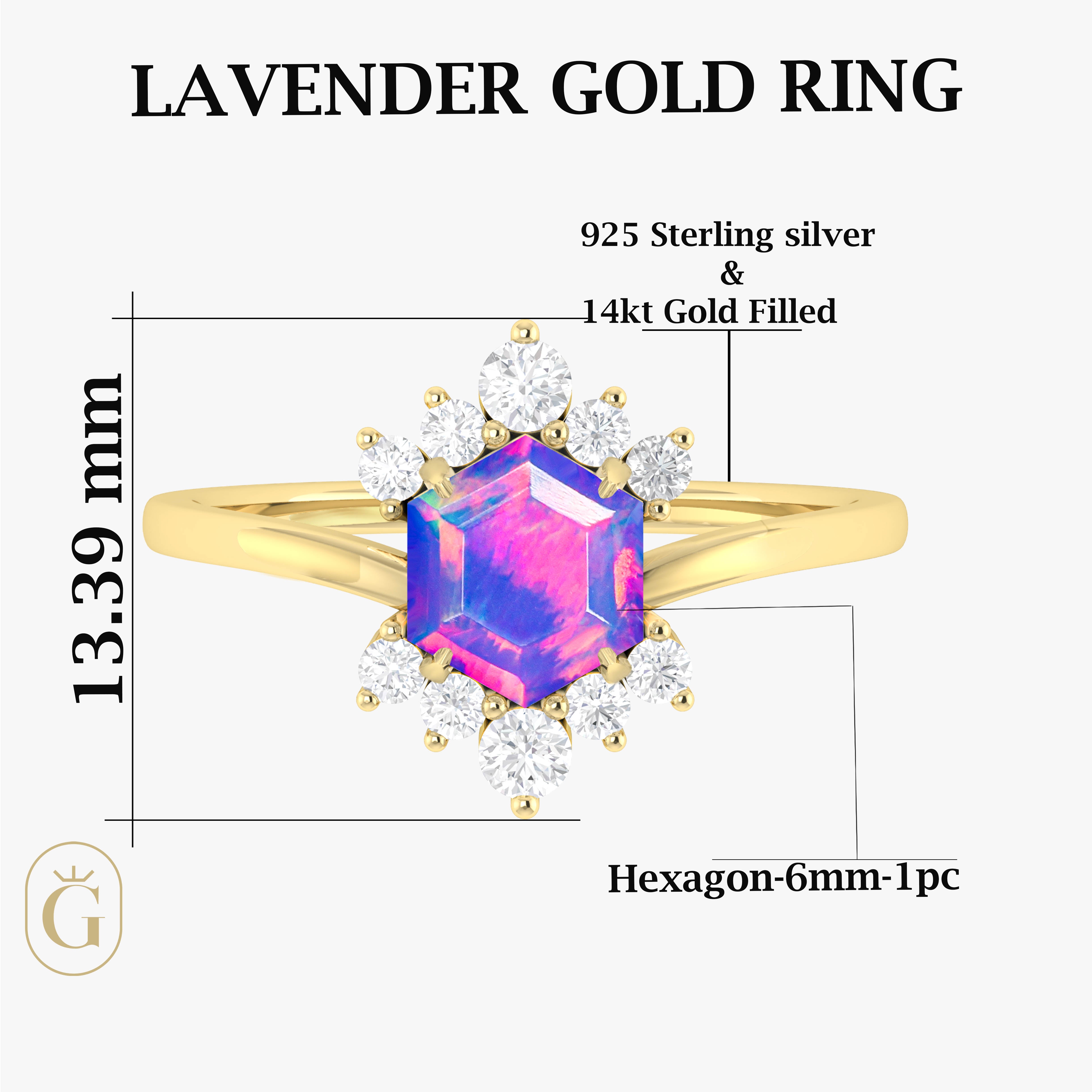 Natural Lavender Opal Hexagon Gemstone Ring for Women - Elegant Handmade Sterling Silver Jewelry - Perfect for Weddings, Parties & Special Occasions