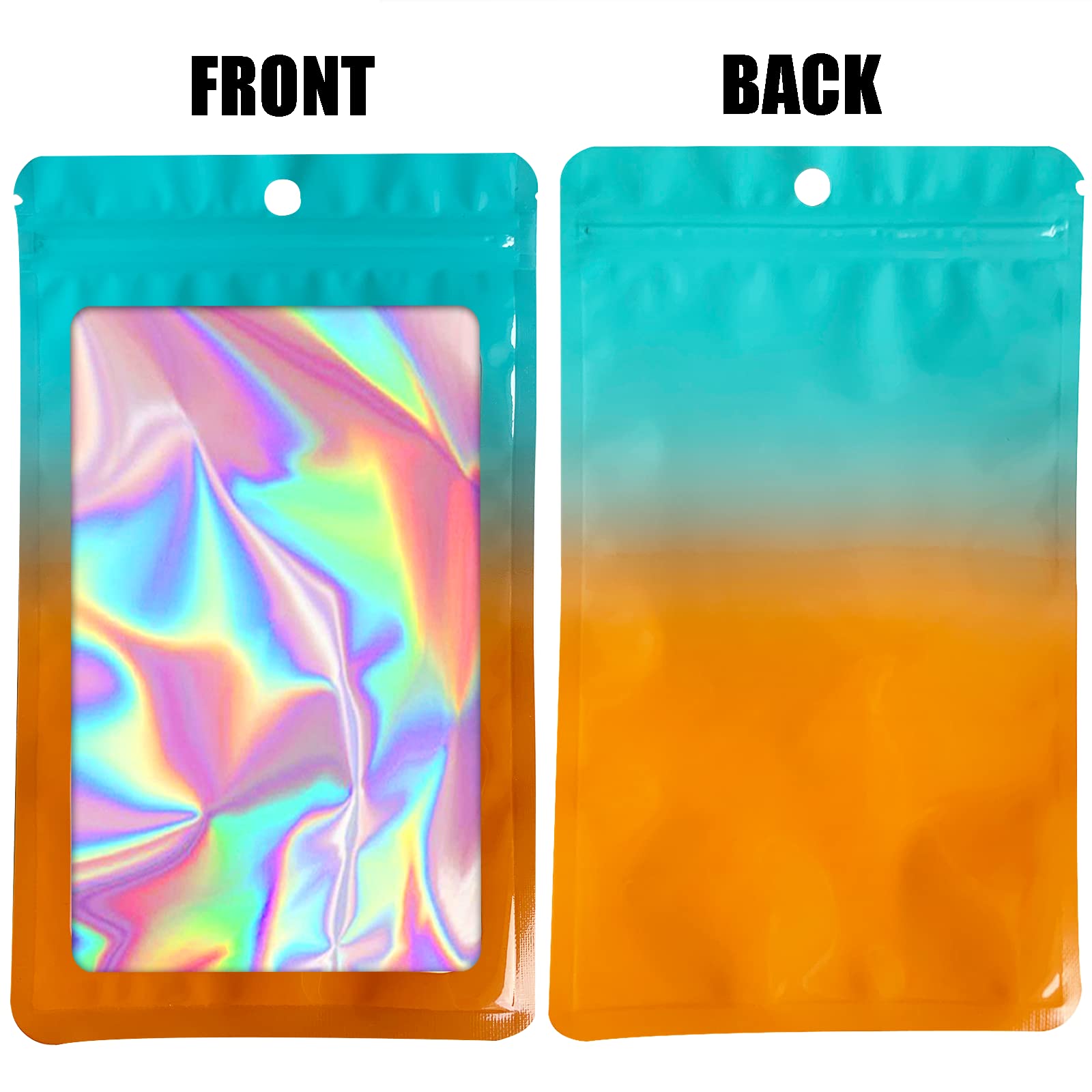 100-Piece Smell Proof Resealable Mylar Bags with Clear Window - Food Storage, Party Favors & Small Business Packaging (2.4×4 Inches, Green & Orange) | Perfect for Weed Storage, Coffee Beans, Snacks & Travel Organizing