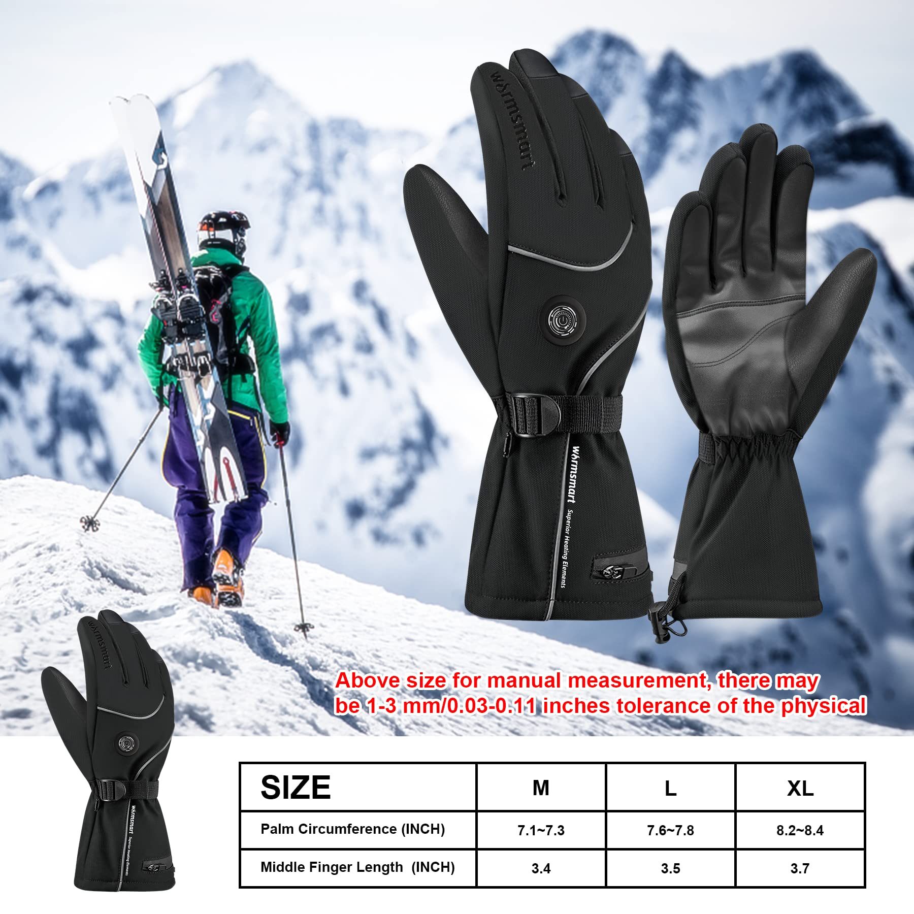 Rechargeable Heated Gloves for Men & Women - 7.4V Battery, 3M Thinsulate Insulation, 3 Heating Levels, Touchscreen Compatible - Perfect for Skiing, Snowboarding, Ice Skating, Winter Camping & Motorcycle Riding