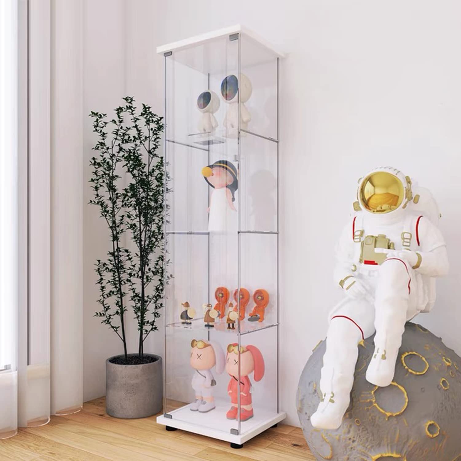 Modern 4-Tier Glass Display Cabinet with Clear Door - 5mm Tempered Glass Curio Cabinet for Collectibles & Decor - Floor Standing Showcase 17