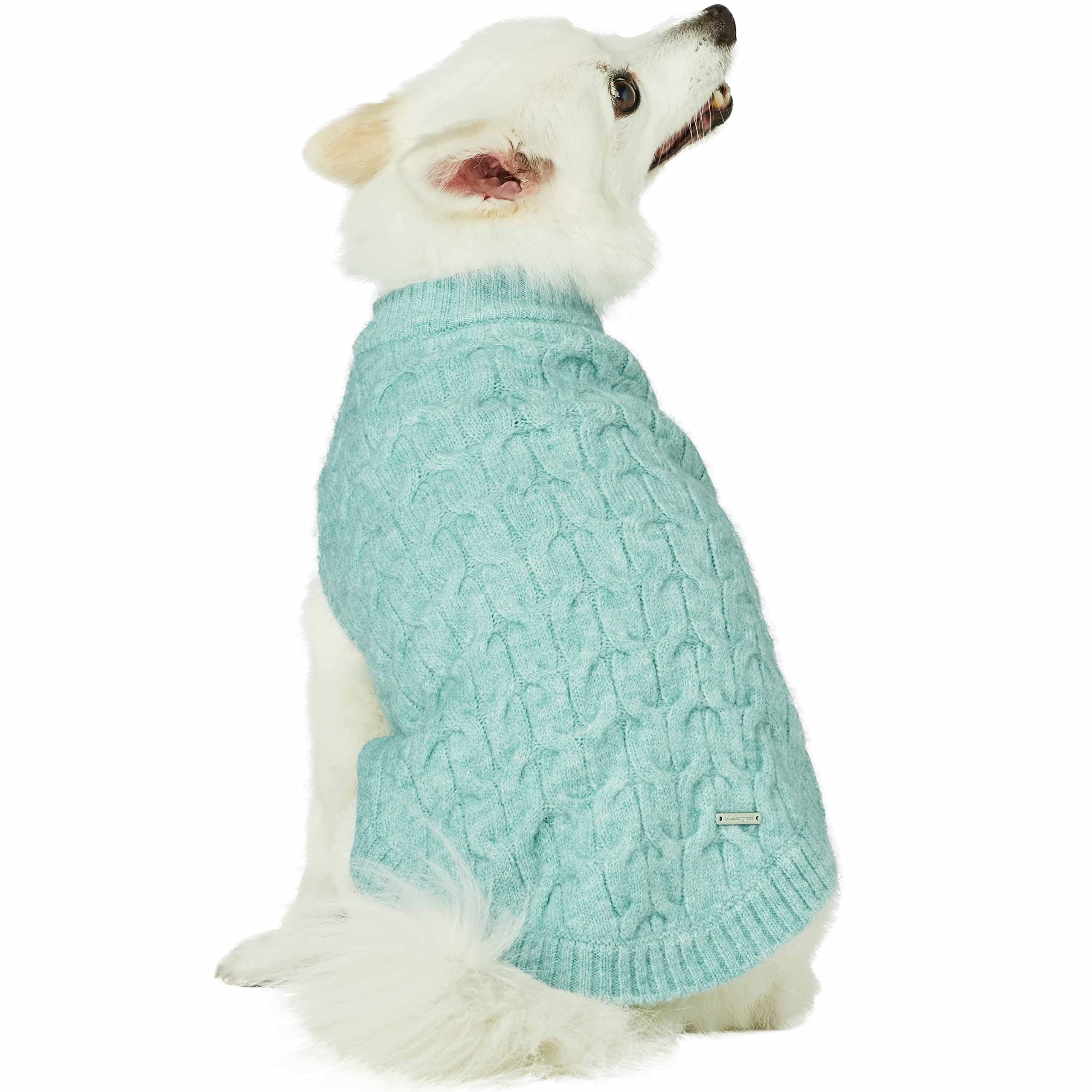 Blueberry Pet 2023 Classic Fuzzy Knit Dog Sweater - Heathered Jade Crew Neck Pullover, 20