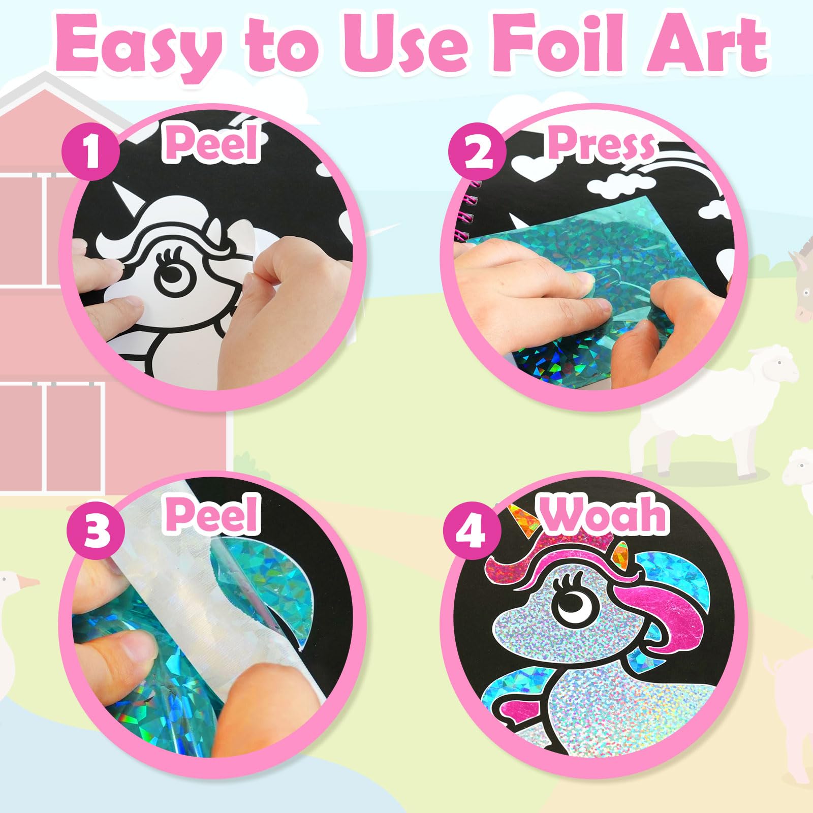 Foil Art Craft Kit for Kids - DIY No Mess Sticker Activity Set, Creative Travel Toys for Toddlers Ages 4-9, Easter Basket Stuffers, Birthday Gifts for Boys & Girls (Princess Theme) - Perfect for Party Favors & Classroom Art Projects