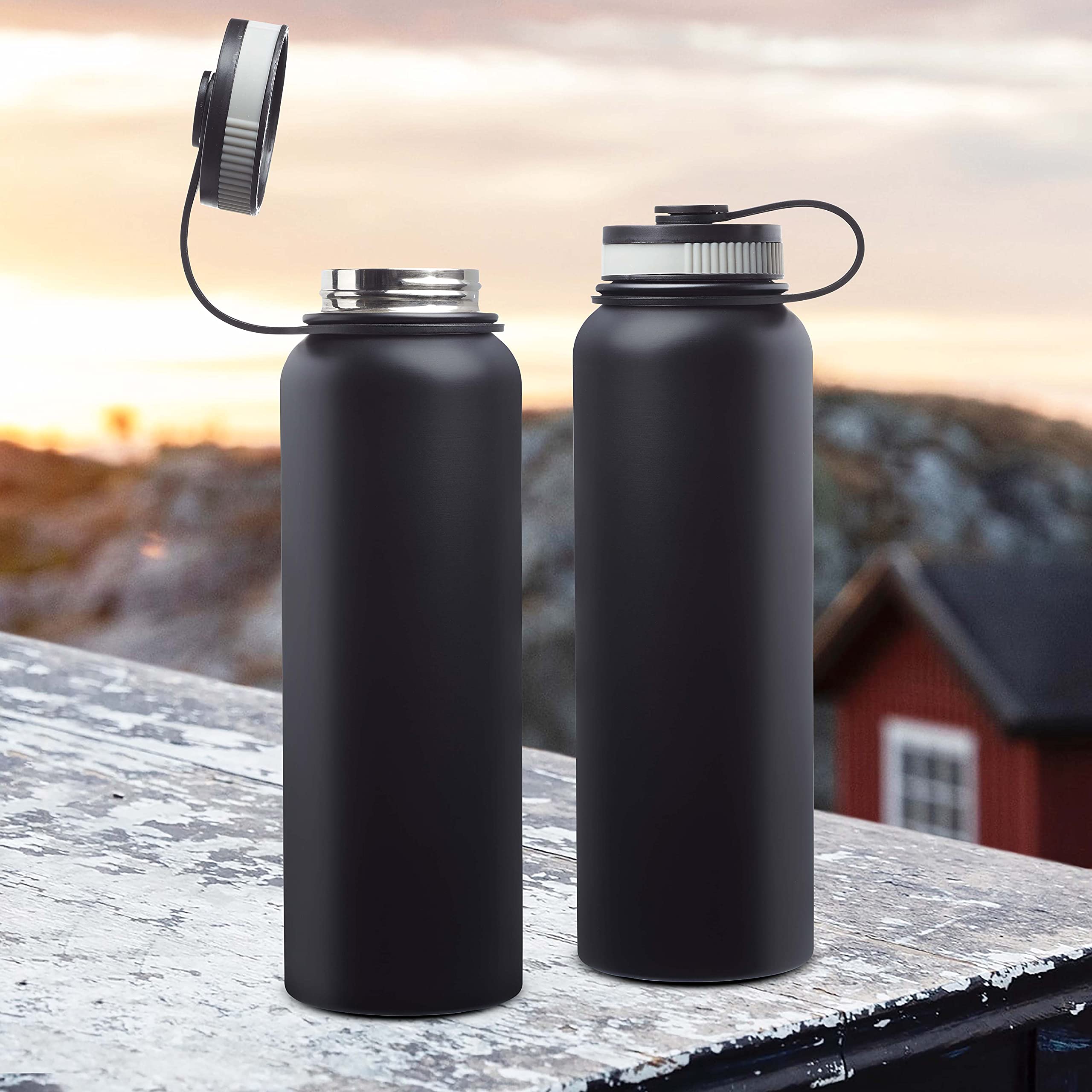 6-Pack 41oz Stainless Steel Vacuum Insulated Water Bottles - Double Wall Thermal Flask, Leakproof & BPA-Free - Perfect for Gym, Hiking, Camping & Office Use