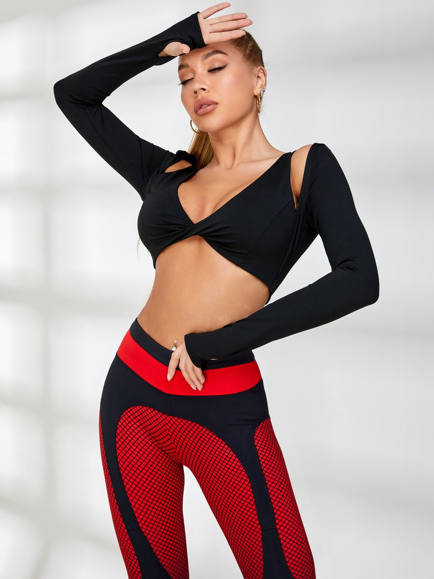 ZASUWA Women's Trendy Pop Style Contrast Color Twist Detail Padded Tracksuit Set - Gym Workout, Running, Yoga & Casual Streetwear Outfit