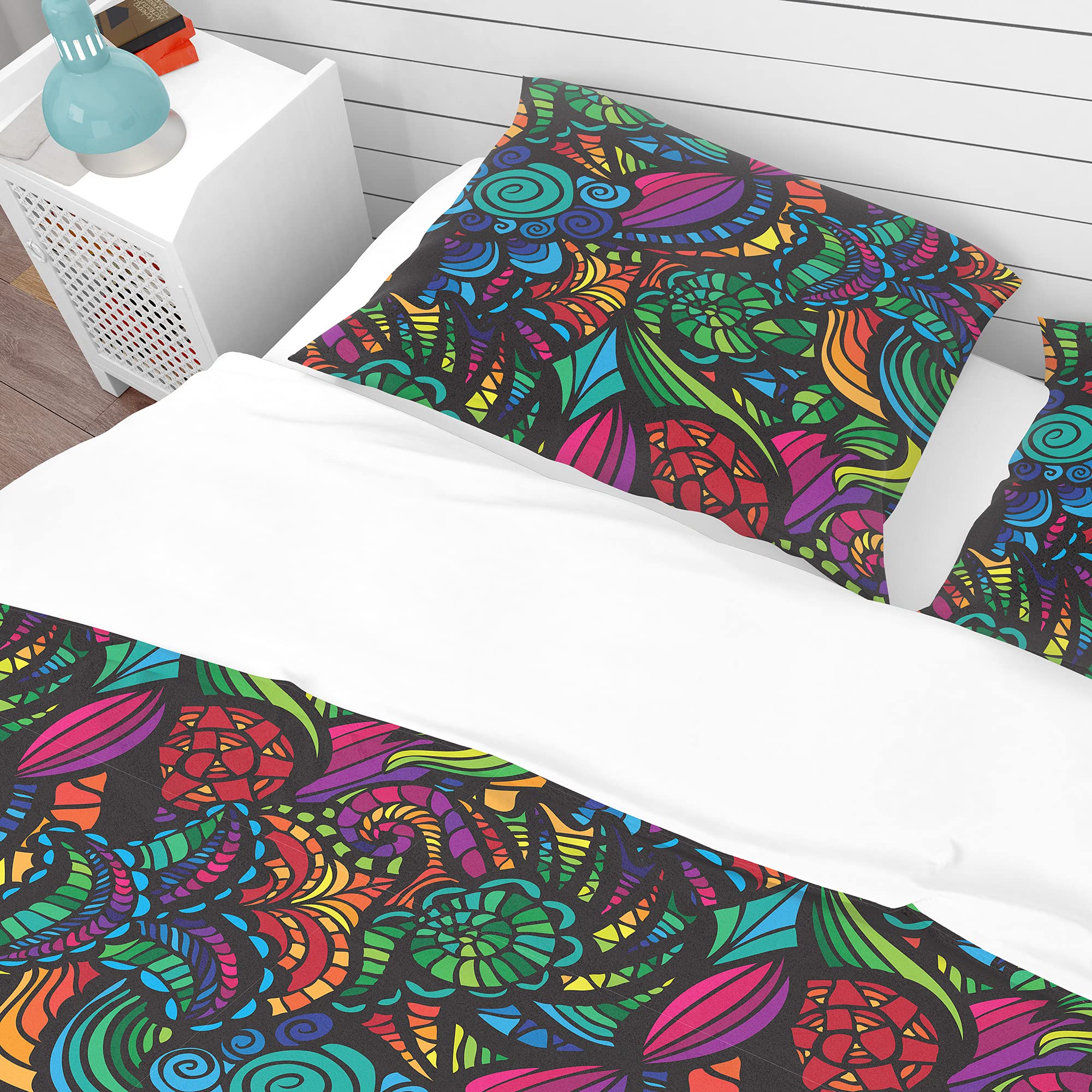 DesignQ Bohemian Floral Mosaic Duvet Cover Set | Eclectic Bedding for Boho Chic Bedrooms | Perfect for Guest Rooms & Master Suites