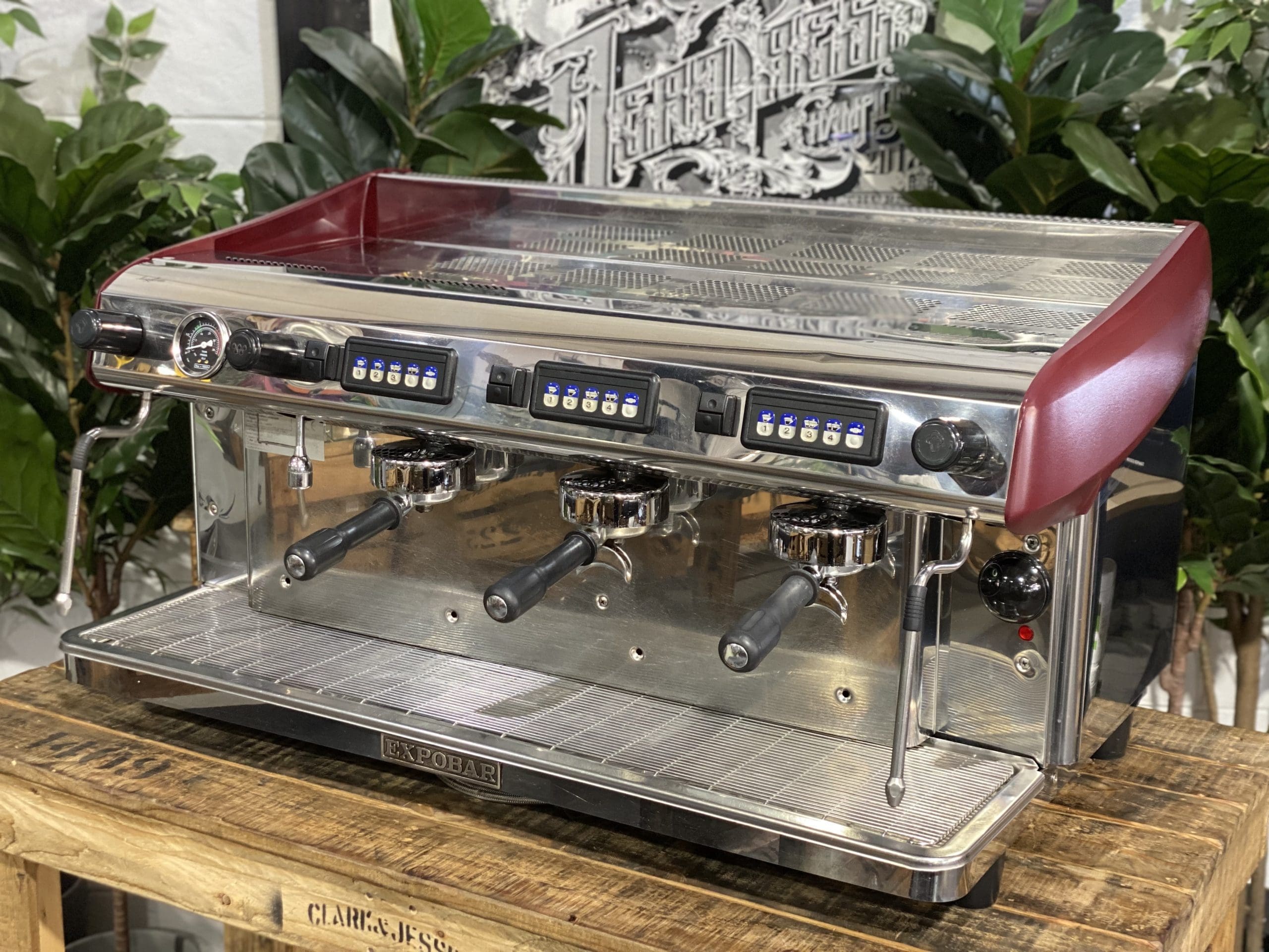 Expobar MegaCrem High Cup 3 Group Commercial Espresso Machine - Stainless Steel & Red Finish - Perfect for Coffee Shops, Restaurants, and Cafes
