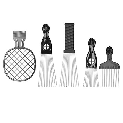5Pcs Afro Hair Pick Comb Set - Stainless Steel African Hair Pick & Twist Comb for Natural Hair Styling | Perfect for Curly, Coily & Thick Hair Types | Salon & Home Use