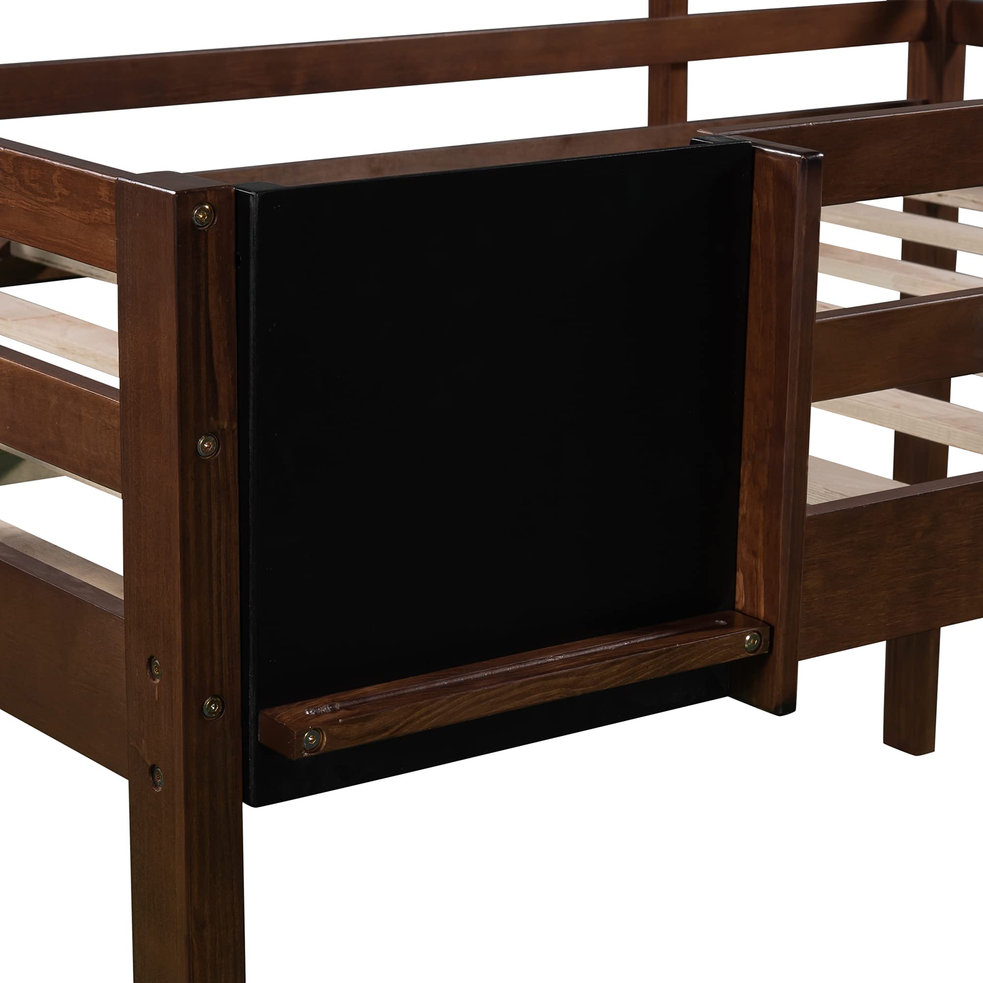 Full Size Solid Wood Loft Bed with Slide, Stairs & Chalkboard - Low Profile Kids Bedroom Furniture for Apartments & Dorm Rooms - Perfect for Boys, Girls & Teens (Walnut Finish) - Space-Saving Sleep & Play Solution for Small Rooms