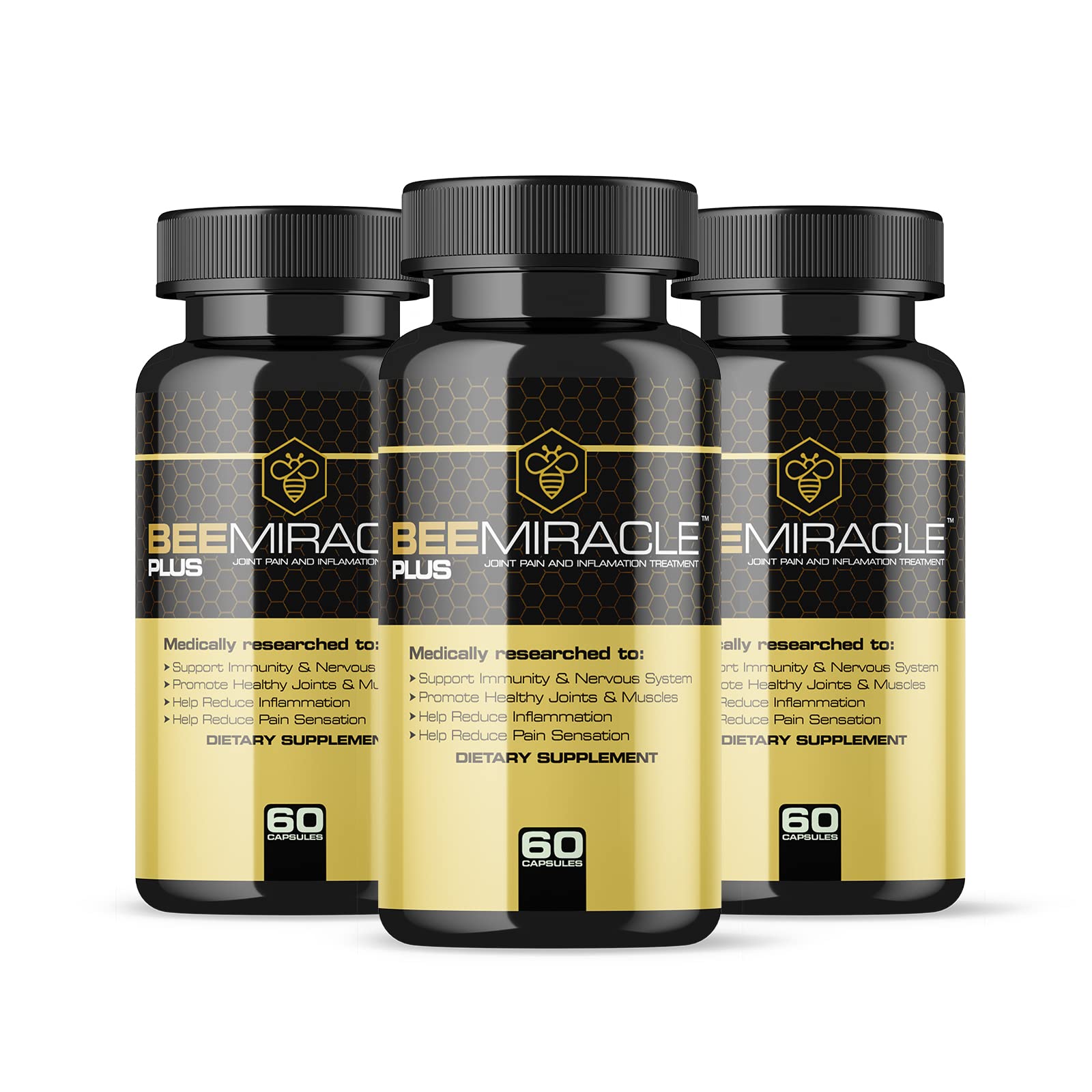 BEE MIRACLE PLUS Glucosamine & Apitoxin Supplement - Natural Joint & Muscle Support (3 Bottles) - Ideal for Athletes, Seniors & Active Lifestyles