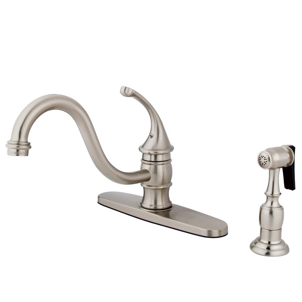 Kingston Brass KB3578GLBS+ Georgian Style Kitchen Faucet with Pull Down Brass Sprayer - 9-1/8 Inch Satin Nickel Finish - Perfect for Modern Farmhouse & Traditional Kitchen Remodels