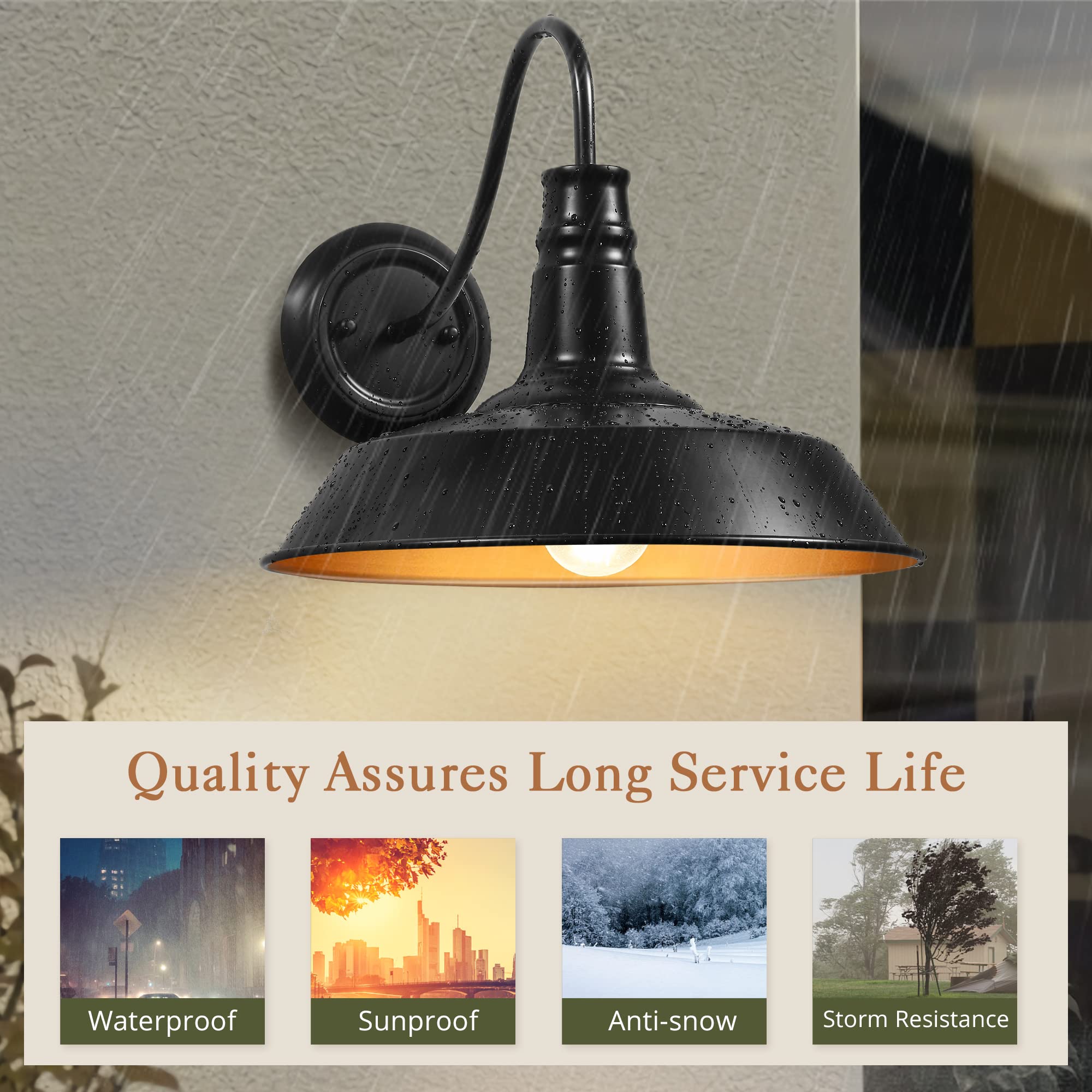 LEDIARY 14 Inch Adjustable Gooseneck Barn Lights - 2 Pack Black Outdoor Wall Sconce for Porch, House, Farmhouse, Garage - Weatherproof Exterior Lighting for Patio, Garden & Entryway