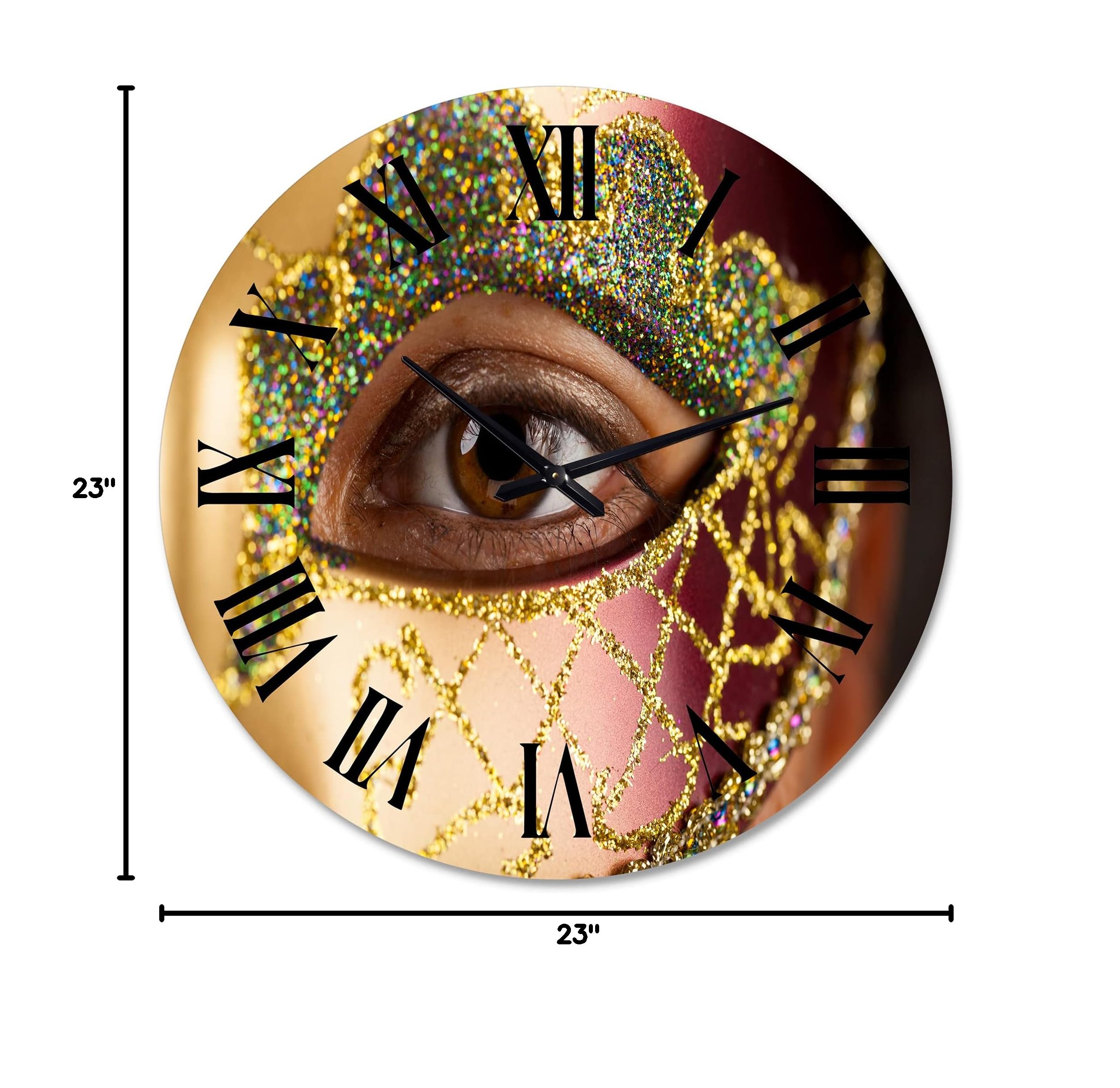 Large Modern Wall Clock 'Woman with Venetian Mask' - Elegant Kitchen Decor, Living Room & Office Wall Art - Silent Non-Ticking Battery Operated Clock for Home & Office