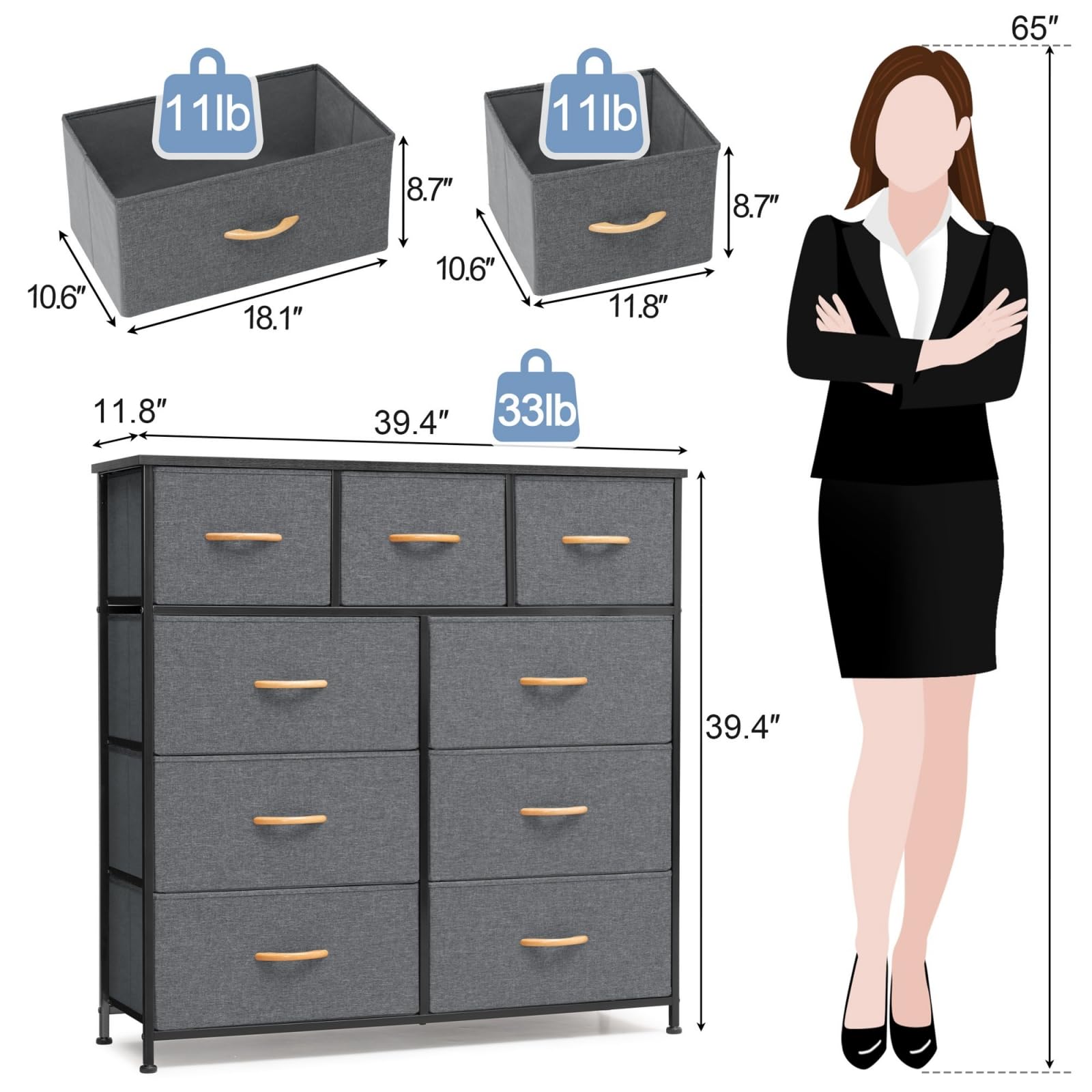Crestlive White 9-Drawer Tall Dresser for Bedroom - Gray Fabric Storage Organizer for Clothes, Shoes & Accessories | Perfect for Hallway, Entryway & Closet Organization