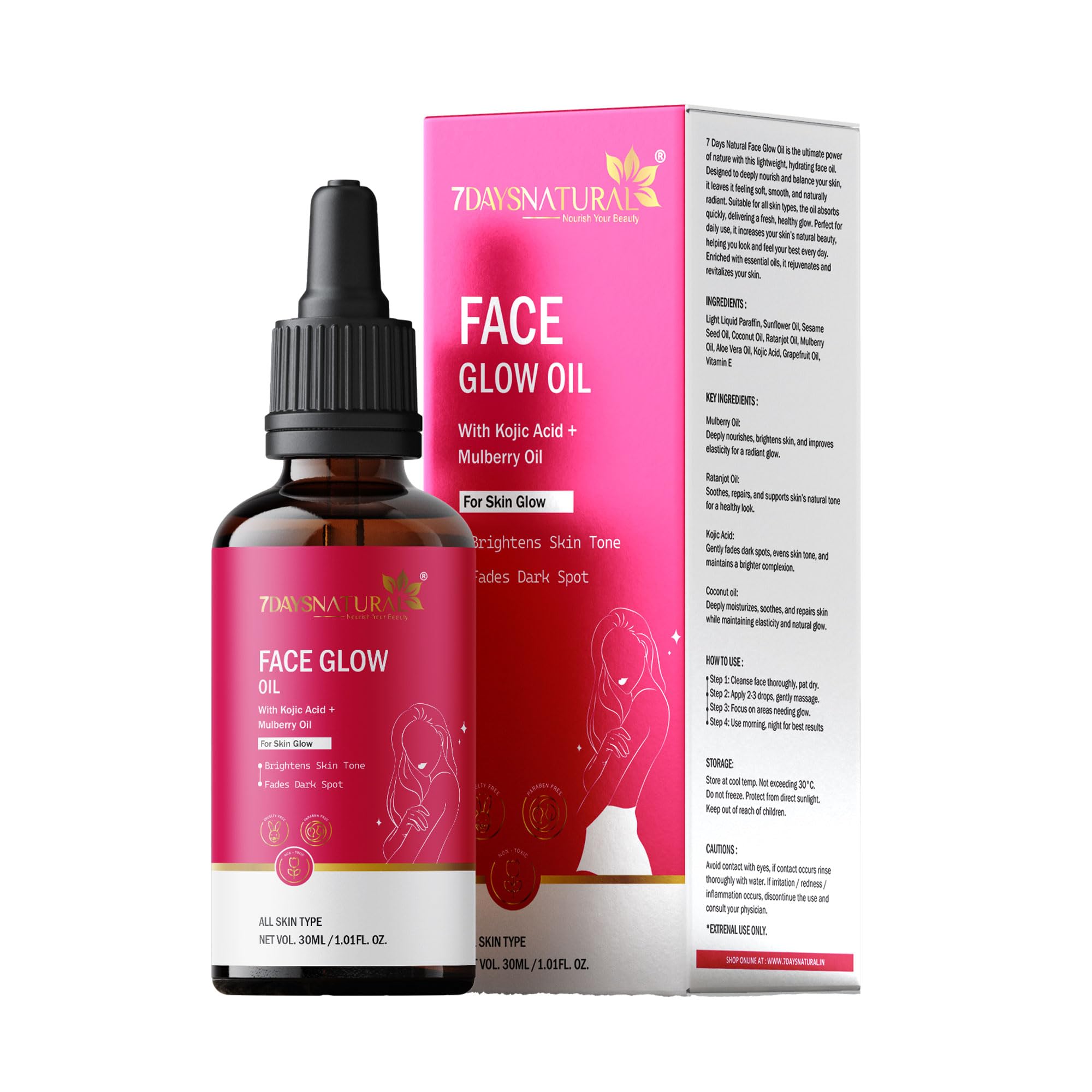 7 Days Face Glow Skin Brightening Face Oil - 30ml Vitamin C Serum for Glowing, Dull & Damaged Skin Repair | Hydrating Facial Treatment for Day & Night Use | Perfect for Dry Skin & Anti-Aging Care