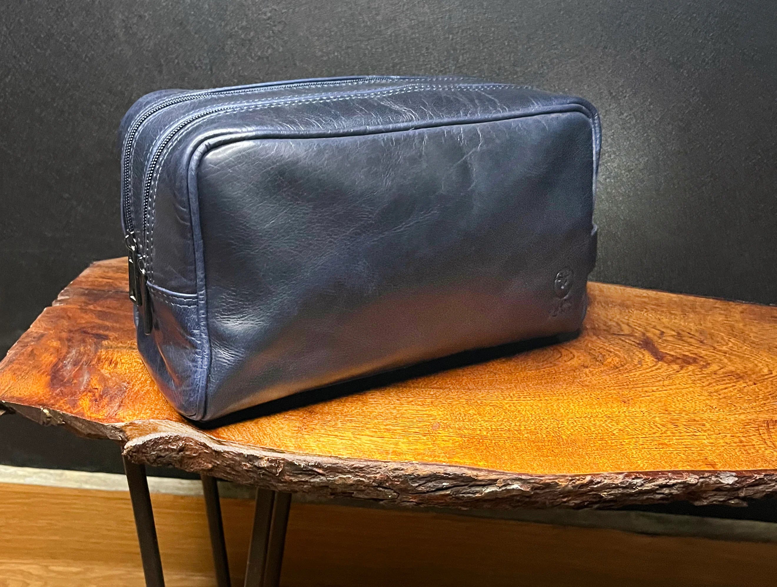 Johnny Men's Leather Travel Dopp Kit - Oxford Blue Toiletry Bag for Men | Perfect for Gym, Business Trips & Weekend Getaways