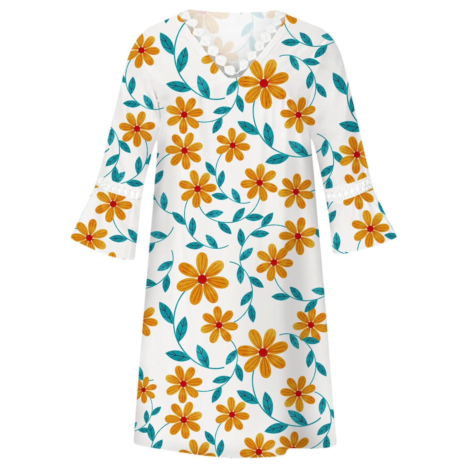 Aniywn Women's Boho Summer Dresses 2024 - Floral Print V-Neck Drawstring Mini Sundress with Lantern Sleeves | Beach Vacation, Outdoor Picnic, Casual Wear