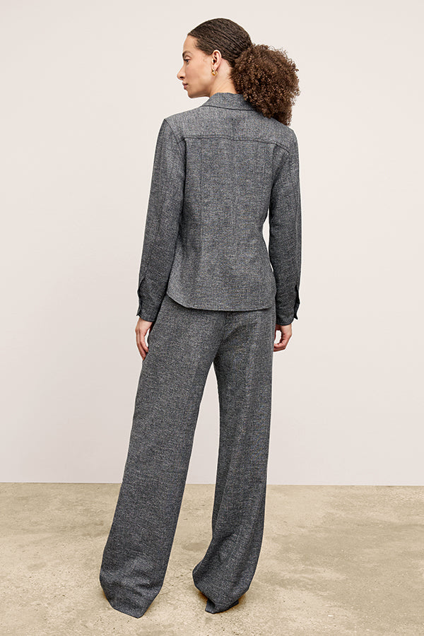 Bia Pleated High Waist Crosshatch Suiting Trousers for Women - Black & White - Office Wear & Business Casual Outfits