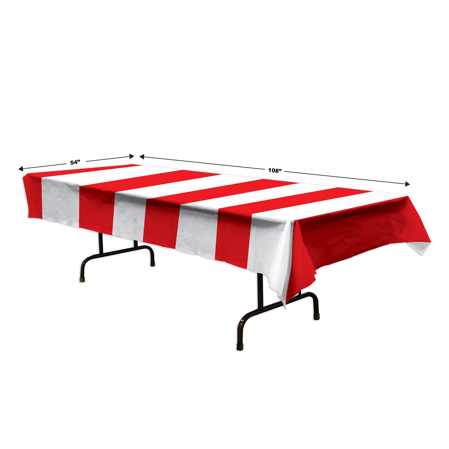 Beistle Red & White Striped Plastic Table Covers, 54” x 108” (3-Pack) – Carnival Party Decor, Circus Theme Tablecloth, 4th of July Independence Day Decorations – Perfect for Birthday Parties, Picnics & Outdoor Events