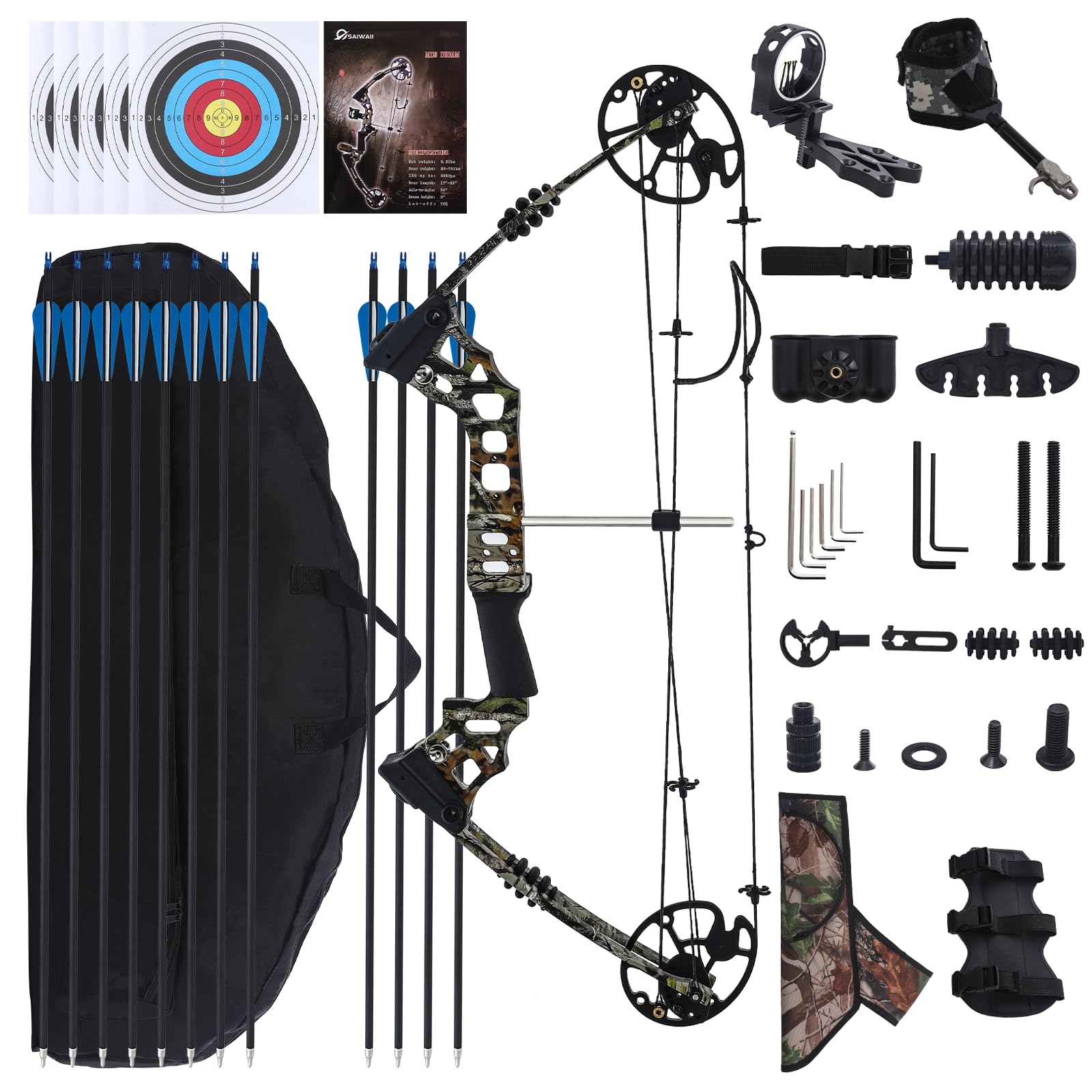 Youth & Beginner Right-Handed Compound Bow Set - Adjustable Archery Hunting Equipment Package for Target Practice & Outdoor Adventures