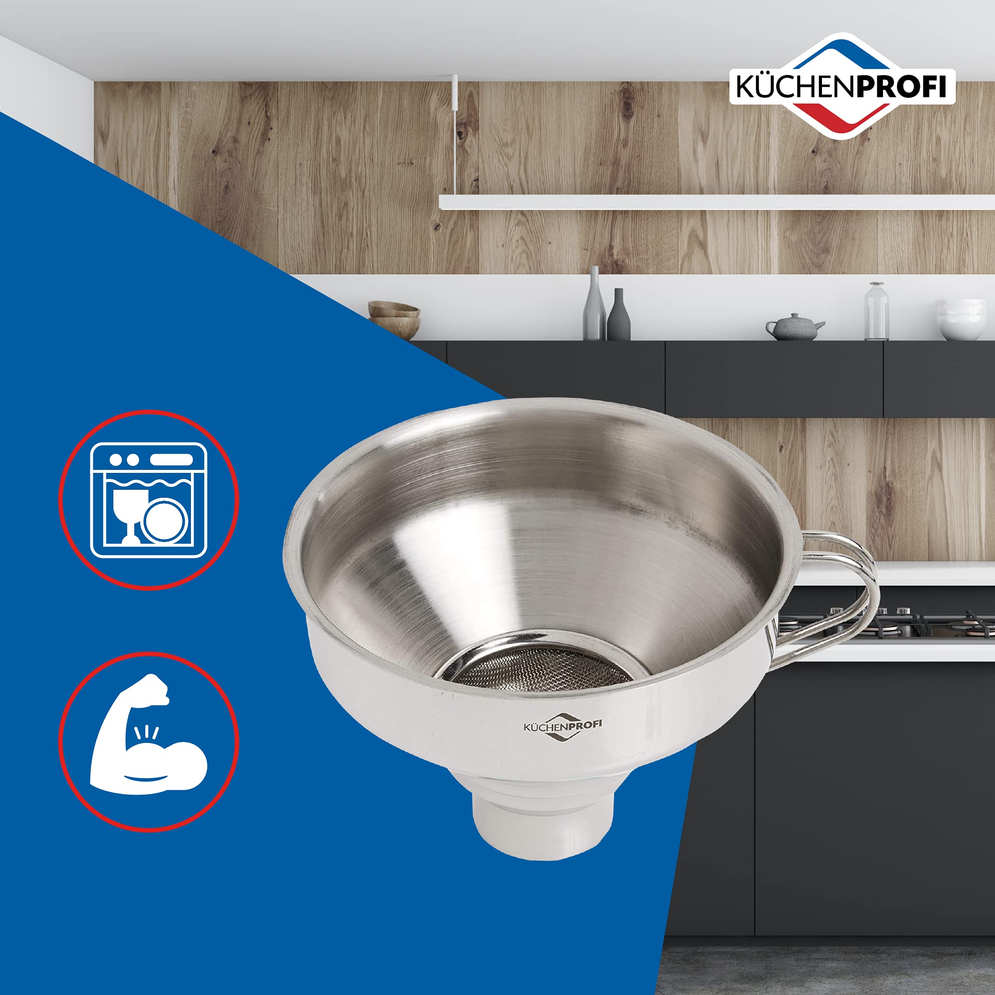 Premium 18/10 Stainless Steel Kitchen Funnel with Removable Filter - 5 Inch Silver for Cooking, Baking, Oil & Liquid Transfer - Dishwasher Safe Durable Funnel for Home & Professional Use