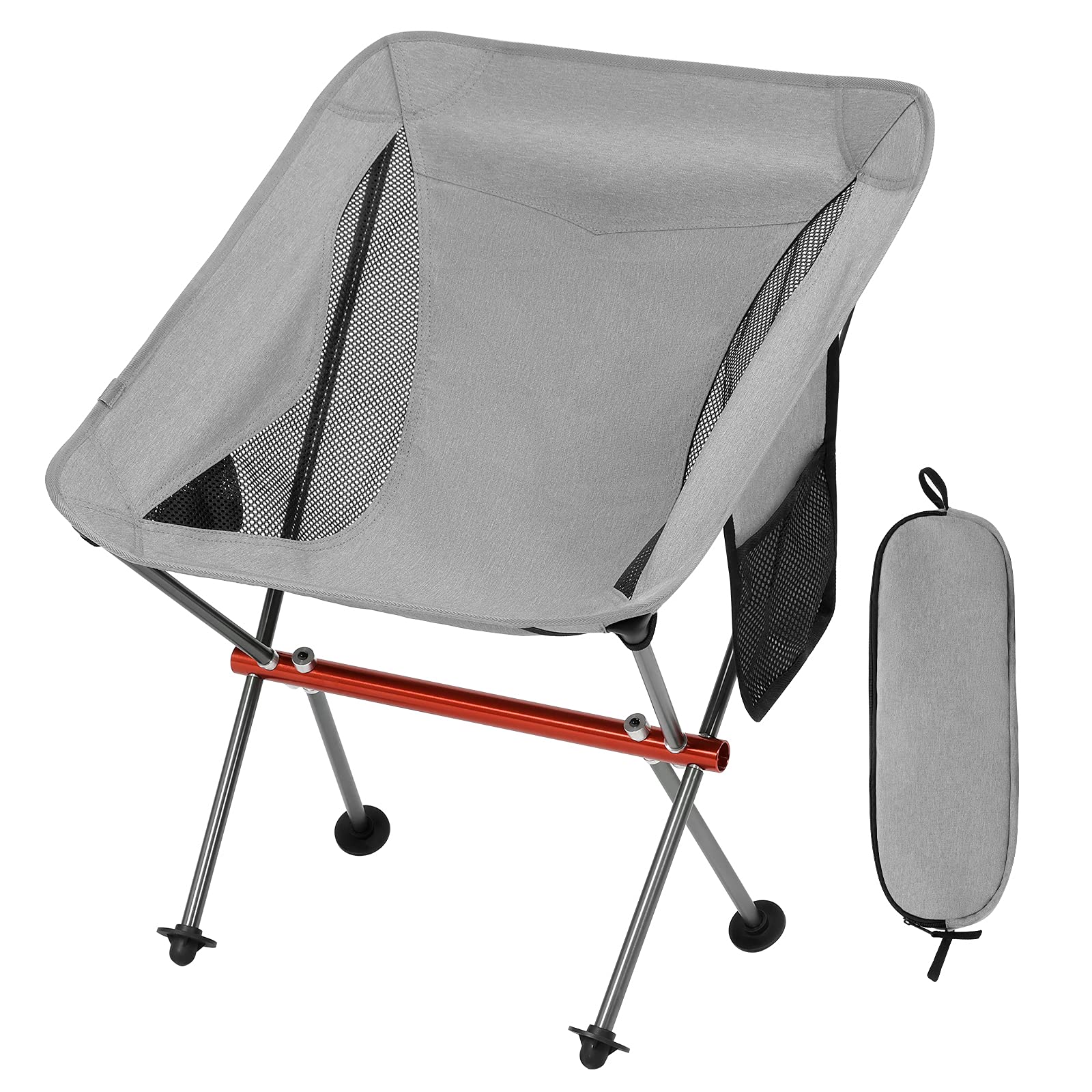 Ultralight Portable Camping Chair - Aviation Aluminum Frame Compact Folding Chair with 300lbs Capacity, Wide Feet & Storage Bag - Perfect for Outdoor Camping, Backpacking, Beach, Picnic, BBQ, Hiking, Travel and Lawn Activities (Gray)