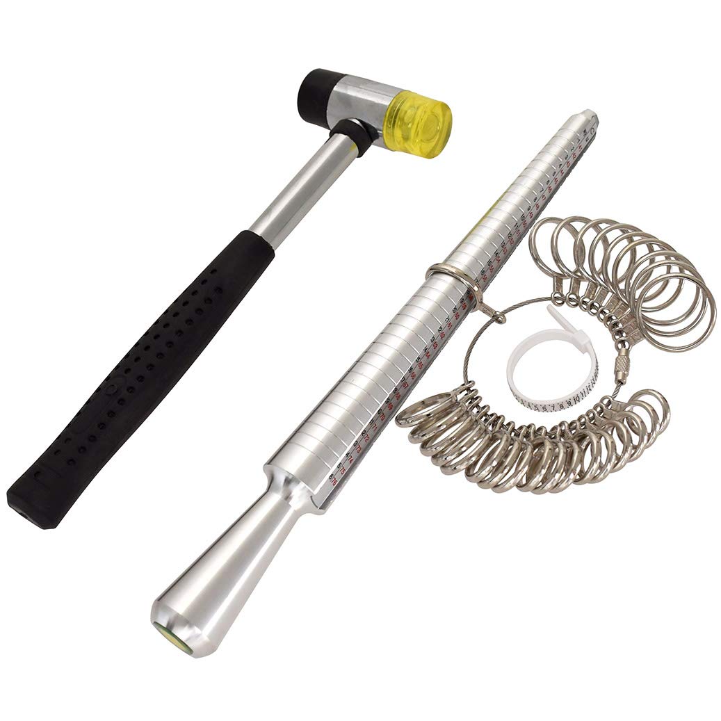 Professional Ring Sizer & Mandrel Set - Jewelry Making & Ring Measuring Tool with Ring Gauge, Rubber Hammer for Accurate Sizing - Perfect for Jewelers, DIY Crafts & Ring Resizing at Home or Workshop