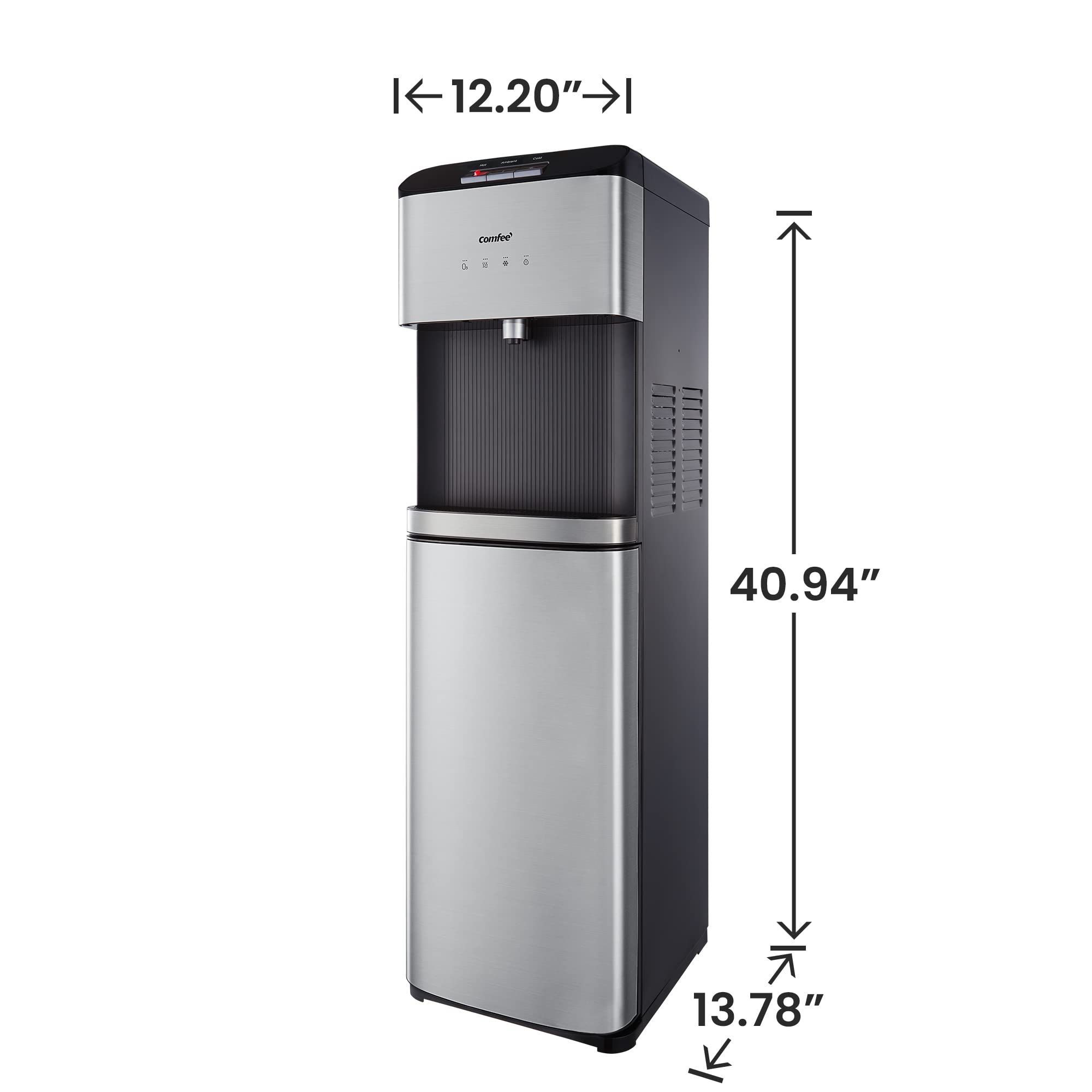 Comfee Ozone Self-Cleaning Bottom Loading Water Cooler Dispenser - 3 Temperature Settings, Child Safety Lock, Stainless Steel Design for Home & Office Use | Fast Cooling, Space Saving Water Dispenser for Daily Hydration Needs