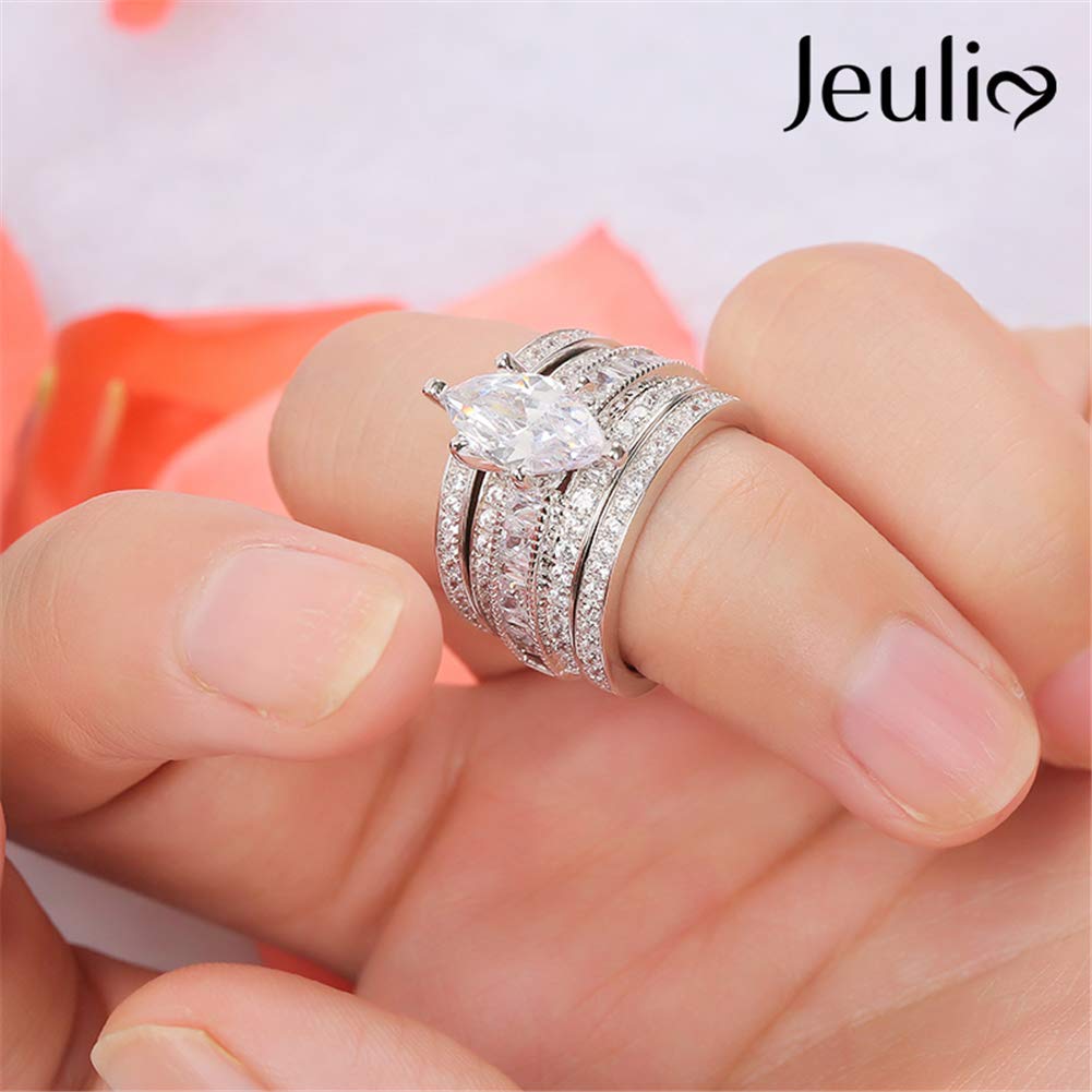 2 Carat Marquise Cut Cubic Zirconia Wedding Ring Set for Women - Sterling Silver 3PC Bridal Set with Oval Solitaire Engagement & Anniversary Promise Rings - Perfect for Proposals, Weddings, Anniversaries & Special Occasions