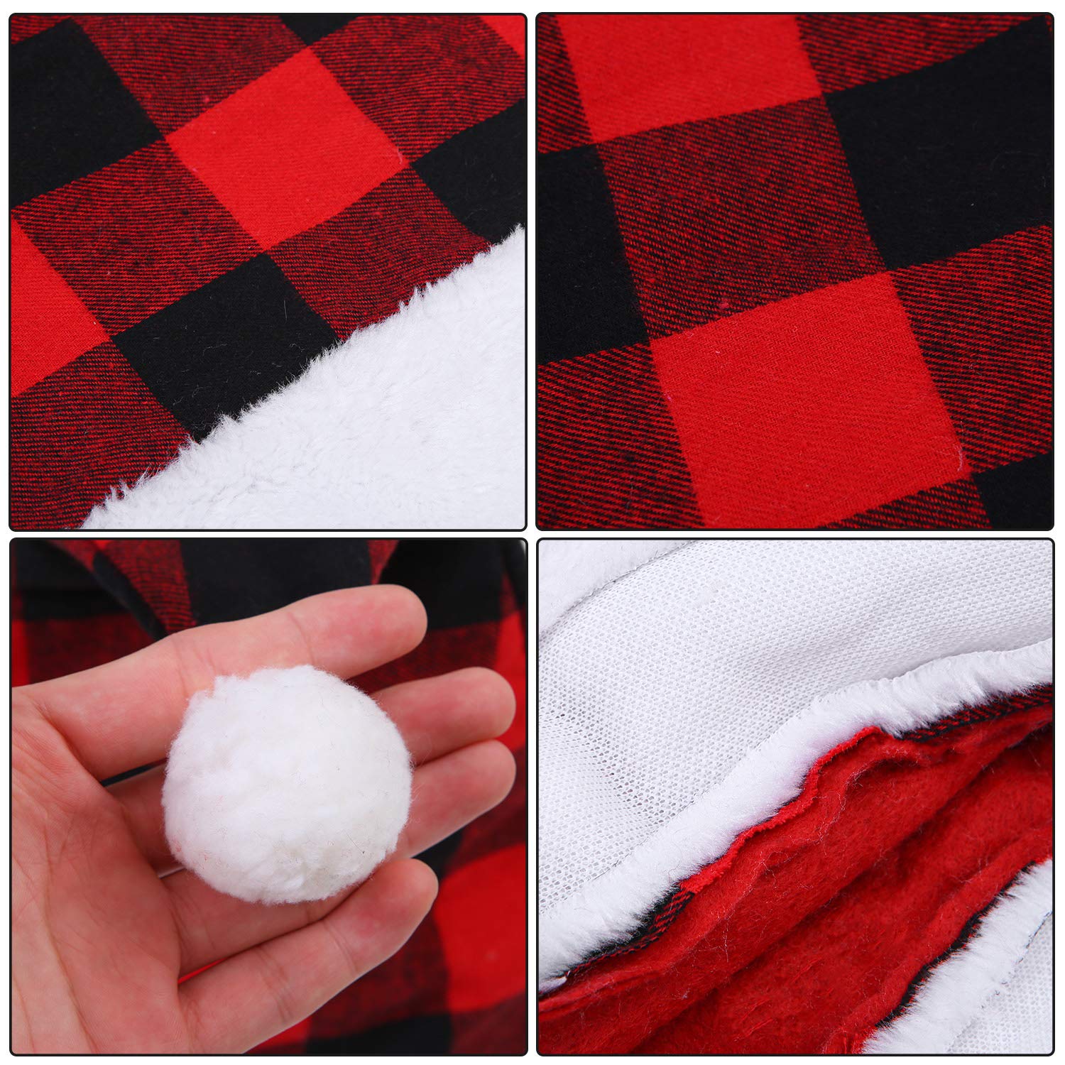 Red and Black Buffalo Plaid Santa Hat with White Cuffs - Soft Christmas Plush Hat for Holiday Parties, Xmas Photos & Festive Family Gatherings