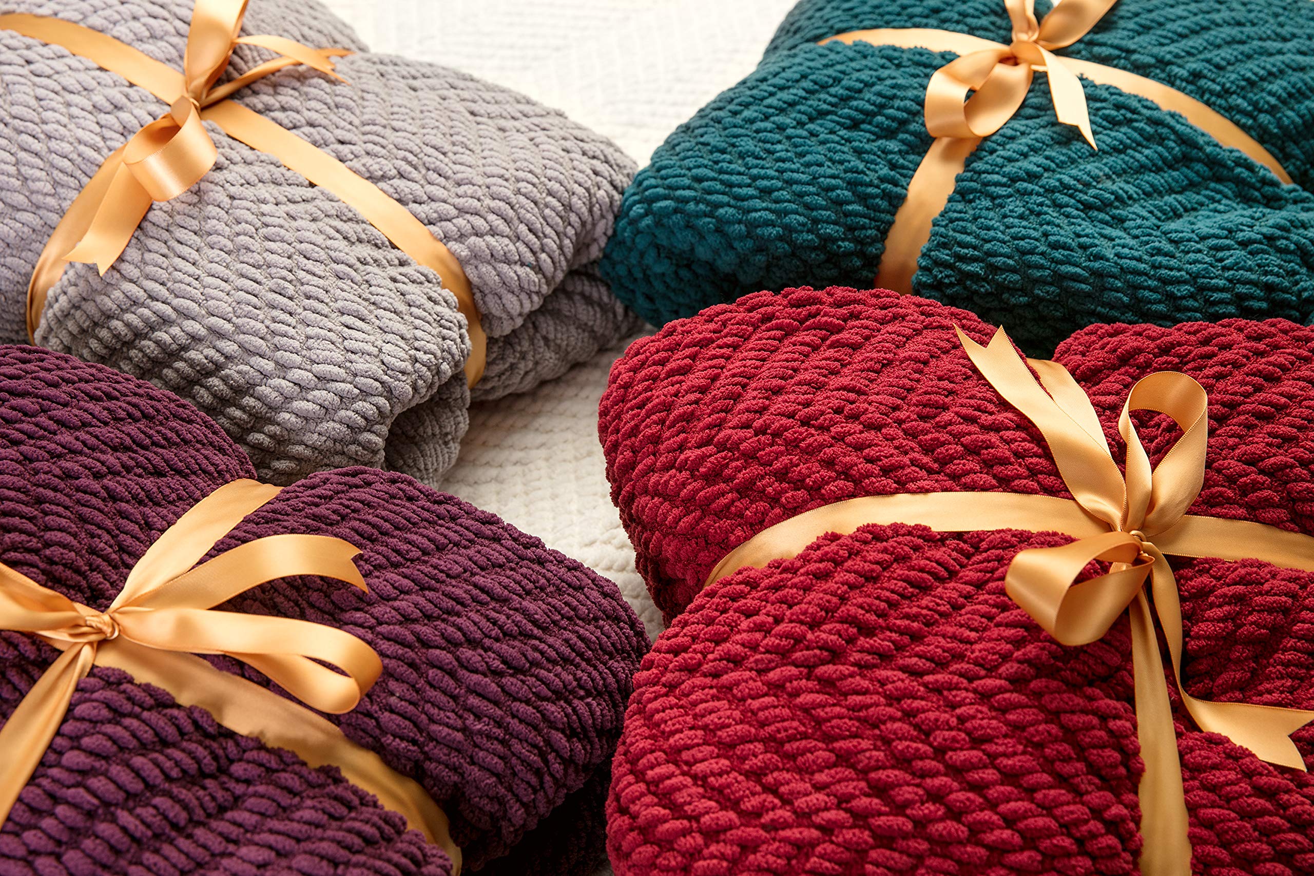 Premium Textured Knit Throw Blanket with Tassels - Ultra Soft & Cozy Blanket for Couch, Bed, Sofa - 50