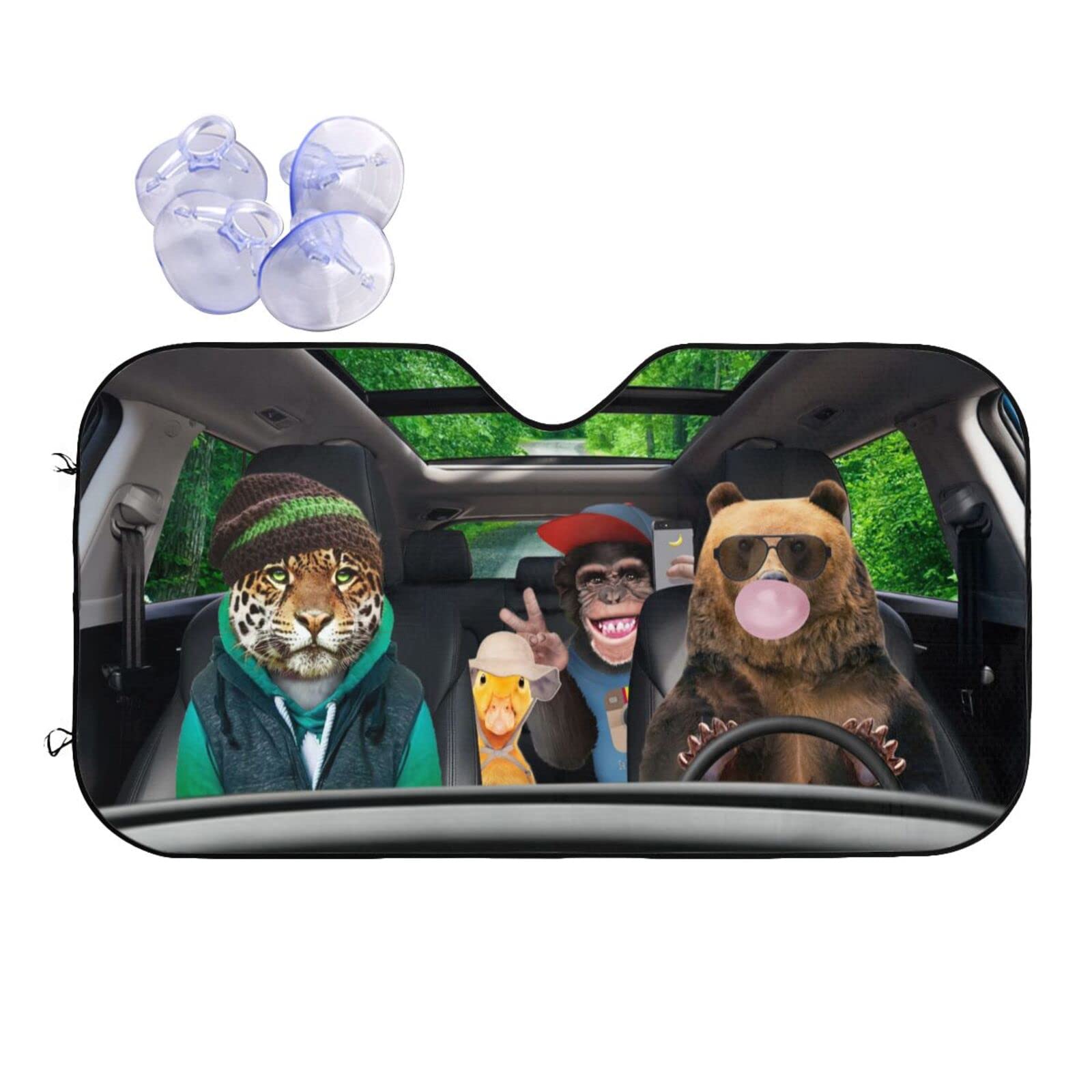 Premium Car Sun Shade Windshield Protector - Universal Fit for Sedans, SUVs & Trucks | Heat Insulation & UV Protection | Funny Bear Design for Pet Lovers | Perfect for Summer Parking & Road Trips
