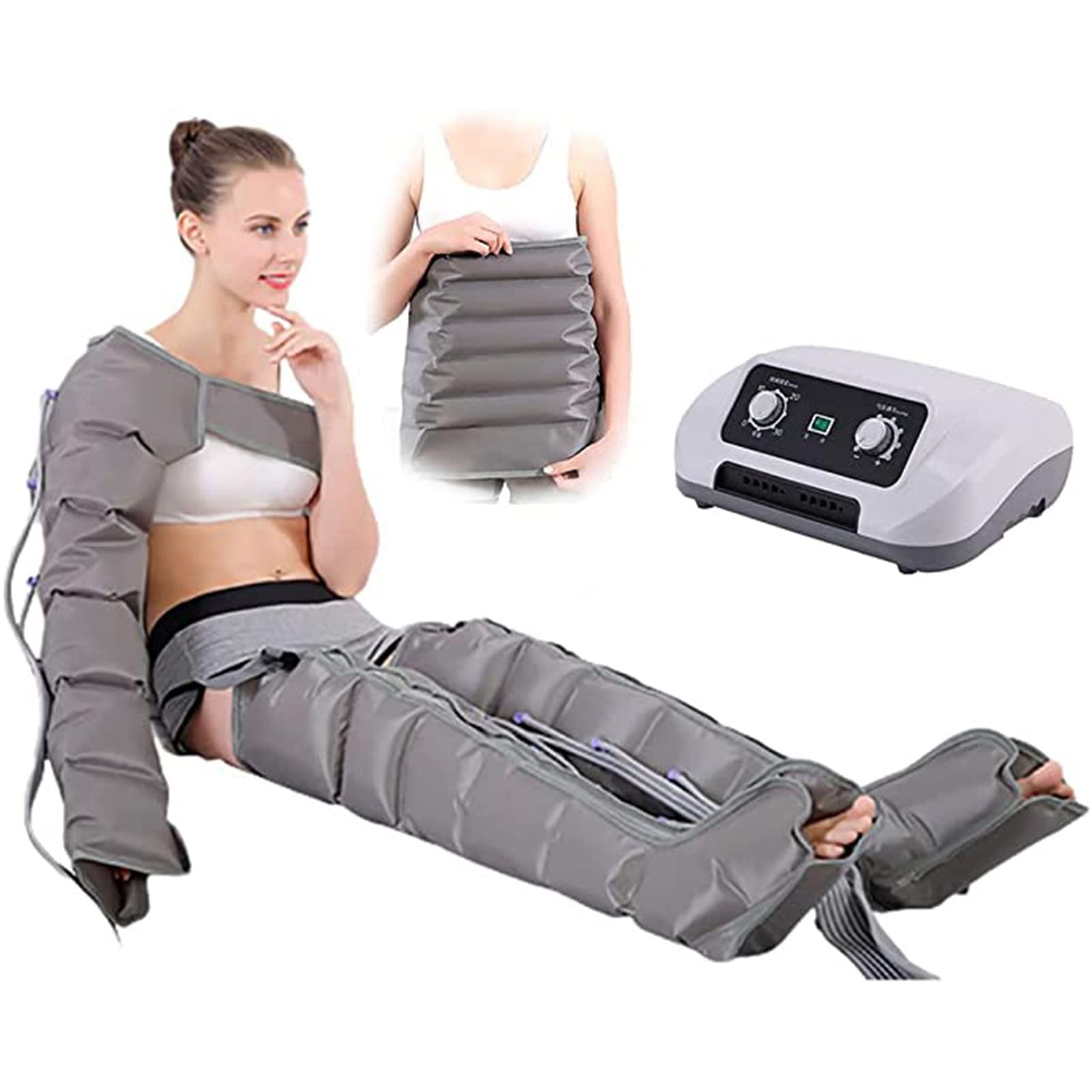 Amamad Fit Electric Lymphatic Drainage Air Compression Massager - Leg, Arm, Waist, Foot & Ankle Pain Relief Massage Machine with 21 Airbags | Portable Compression Boots for Home Use, Post-Workout Recovery & Circulation Improvement