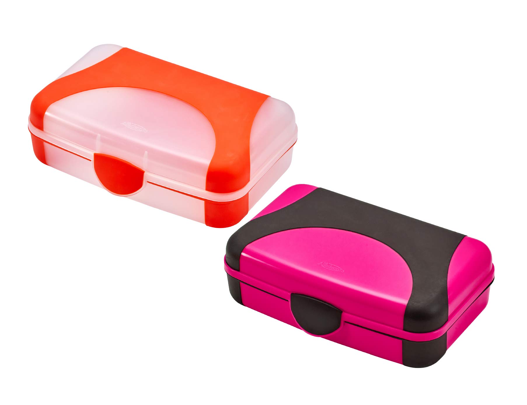 Durable Hard Plastic Pencil Case with Latch - 2-Pack Kids School Supplies for Pencils, Pens, Markers & Crayons (Pink & Orange) - Perfect for Classroom, Homework & Art Projects