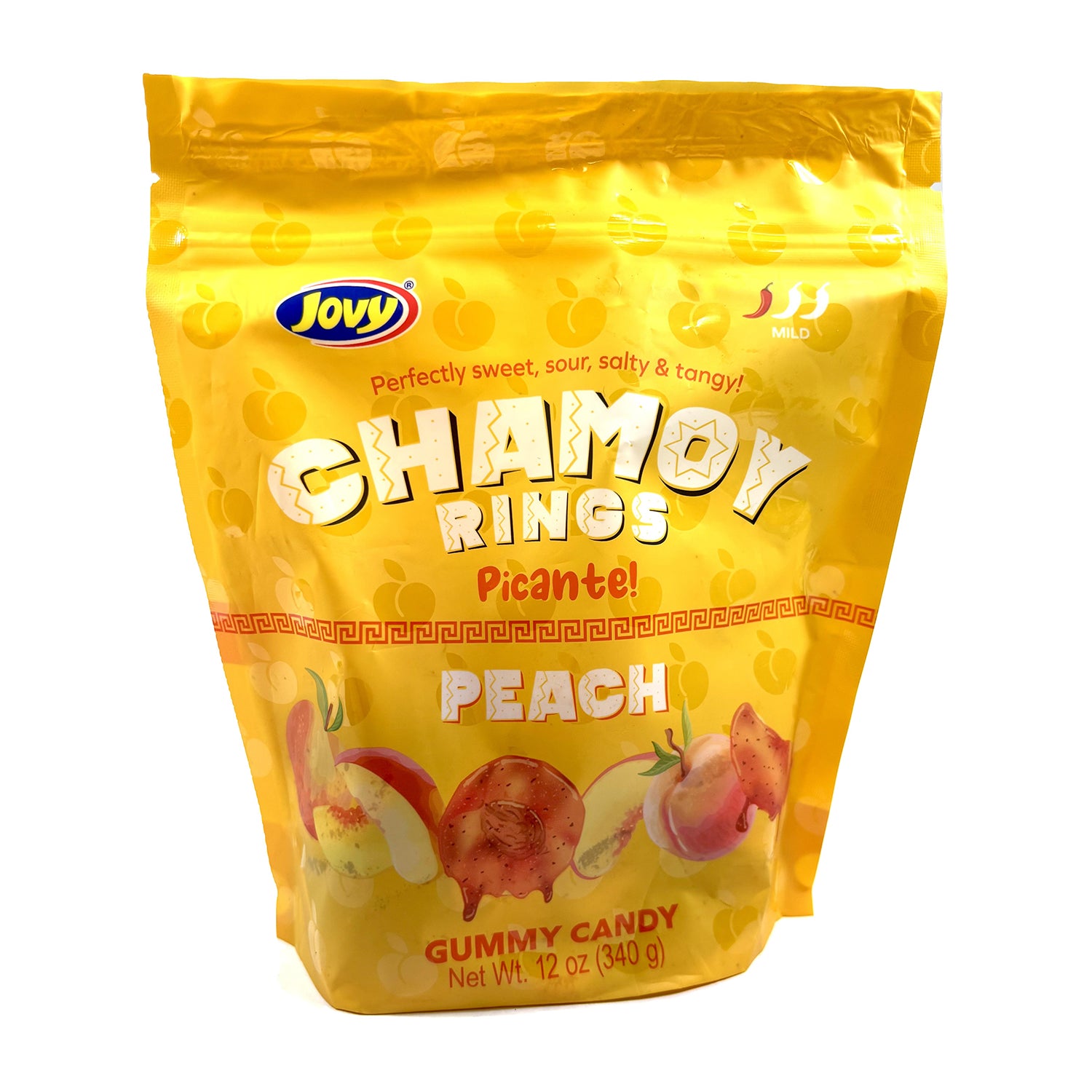 Jovy Chamoy Peach Rings Candy - 12oz Resealable Bag - Sweet & Spicy Mexican Treat for Parties, Snacking & Gifting