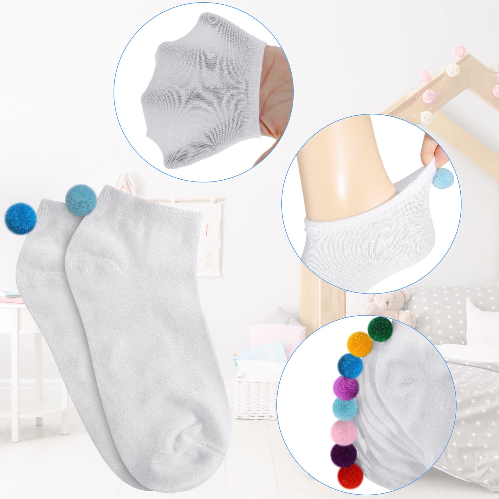 Vicenpal 8 Pairs Women's Fluffy Pom Pom Ankle Socks with Cute Balls - Soft Seamless Cosplay Socks for Winter, Christmas Gifts & Kawaii Outfits