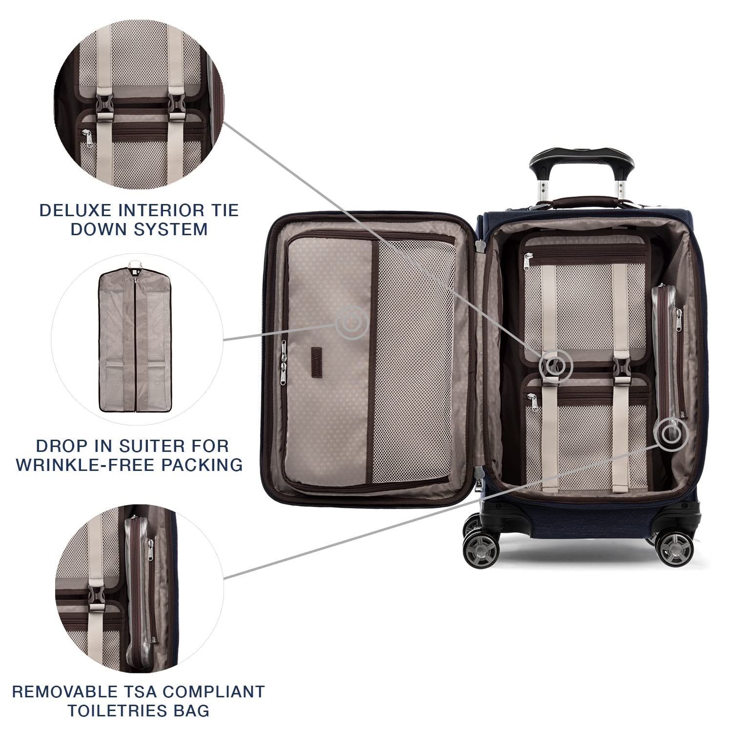 Travelpro Platinum Elite Expandable 21-Inch Carry-On Luggage with 8 Spinner Wheels, USB Charging Port & Suiter - Navy Blue Softside Suitcase for Men & Women | Perfect for Business Trips & Weekend Getaways