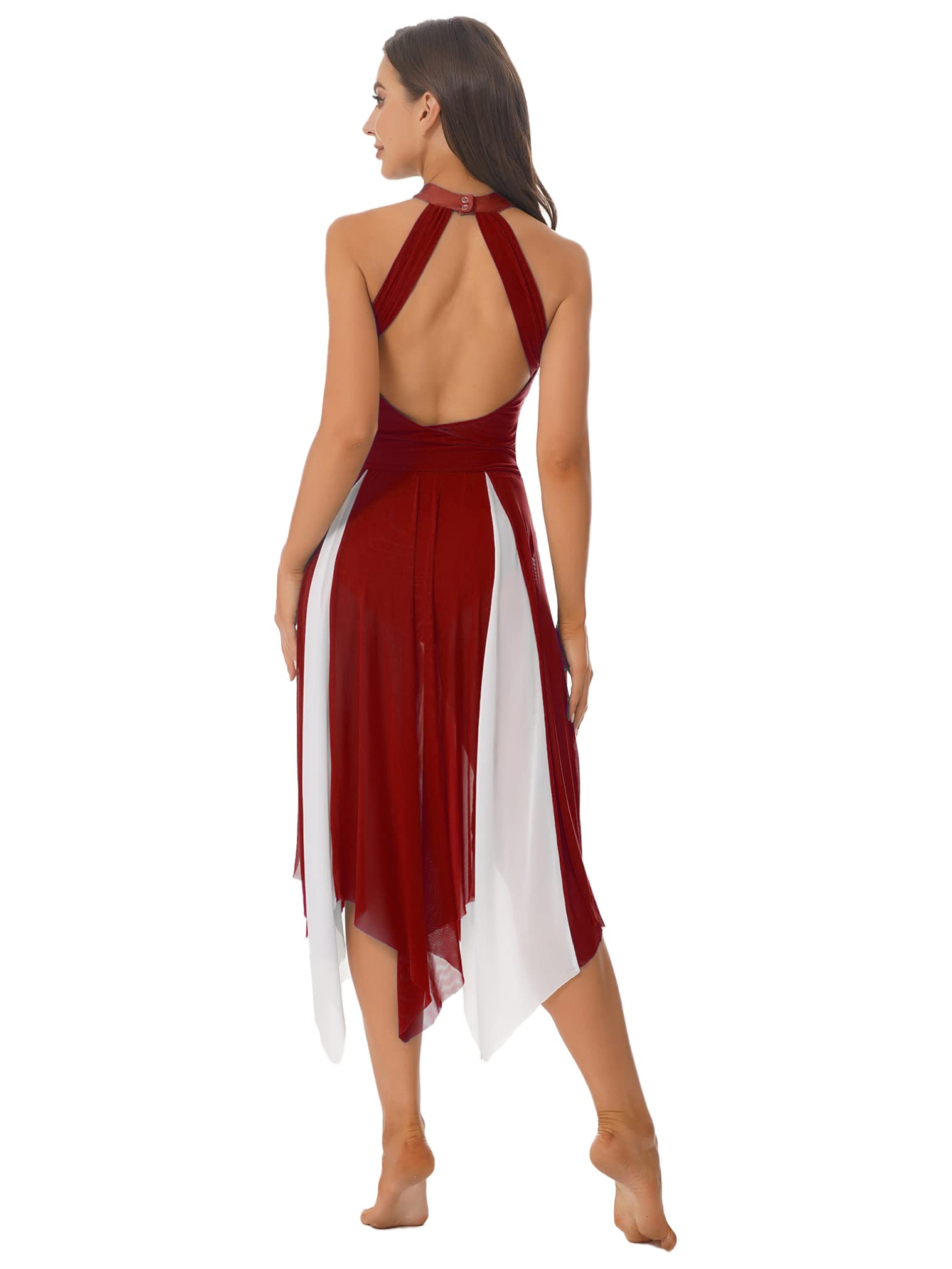 JEATHA Women's Mesh Lyrical Dance Costume - Sleeveless Halterneck Cutout Back Modern Dance Dress for Ballet, Contemporary & Performance Wear