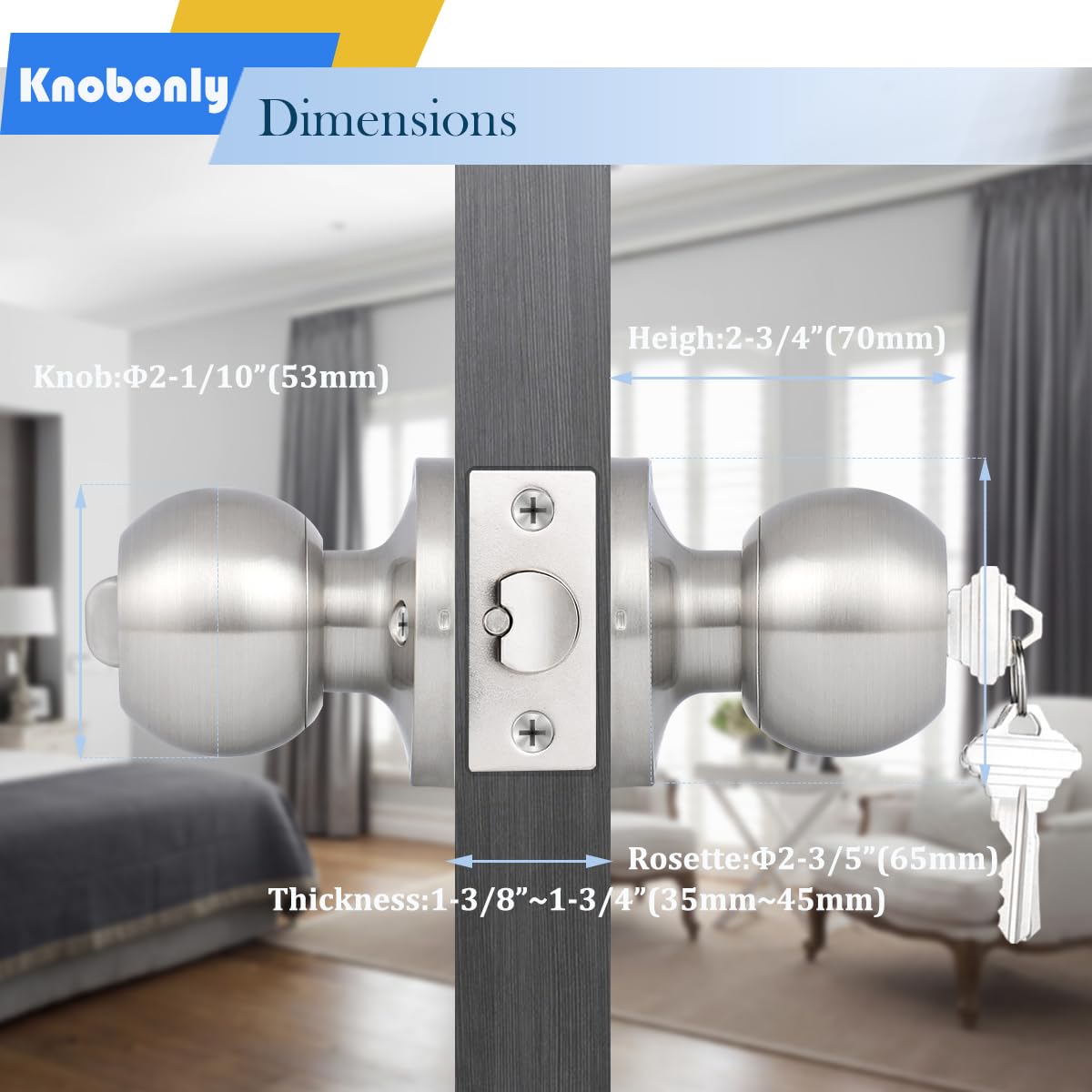 Knobonly 9 Pack Satin Nickel Round Ball Door Knobs - Classic Passage Hallway & Closet Keyless Knob Set | Perfect for Bedrooms, Bathrooms & Interior Doors