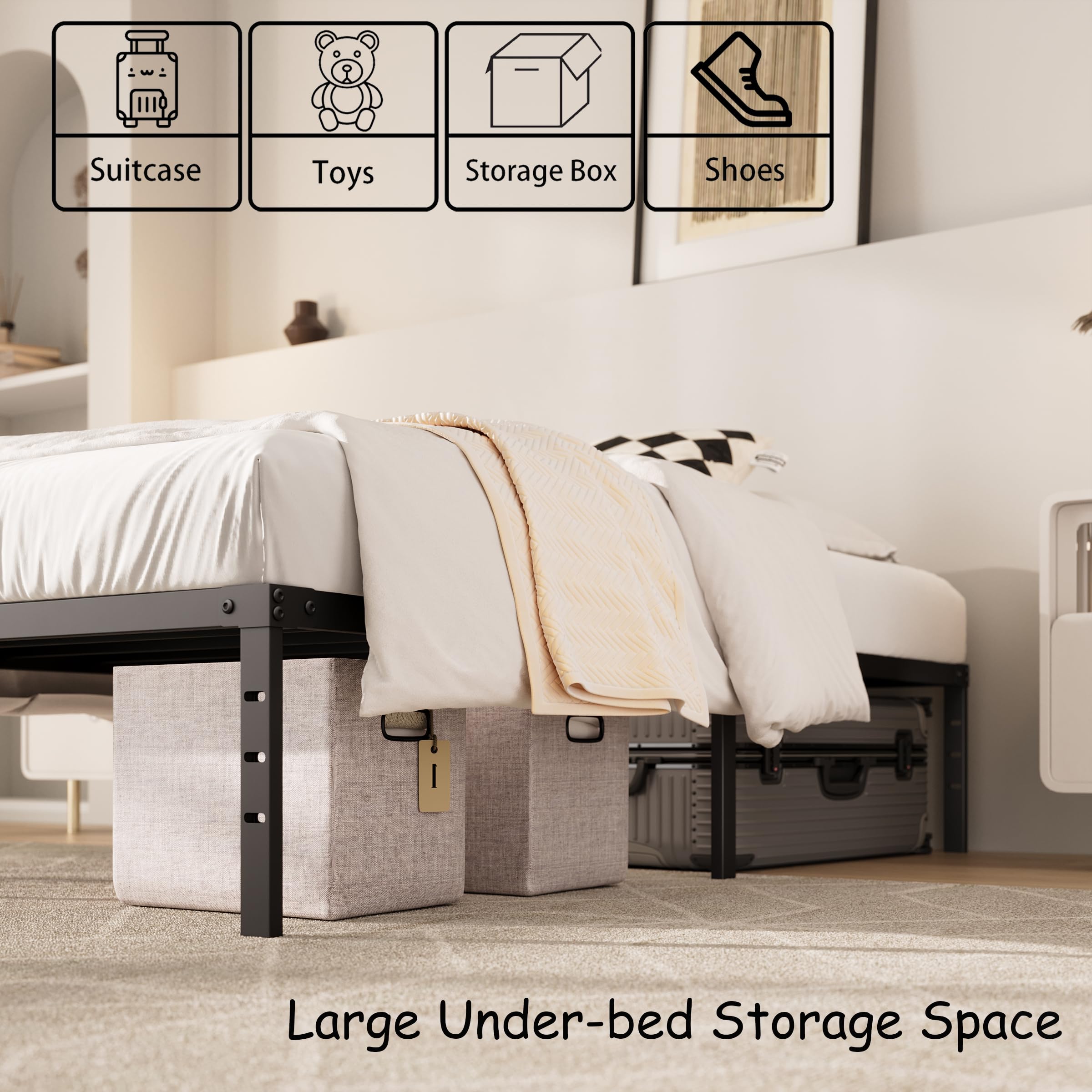 14 Inch Heavy Duty Metal Twin Bed Frame - No Box Spring Needed, Steel Slat Support Platform Bed | Easy Assembly, Noise Free & Non-Slip Black Design | Perfect for Kids Rooms, Guest Beds & Small Spaces