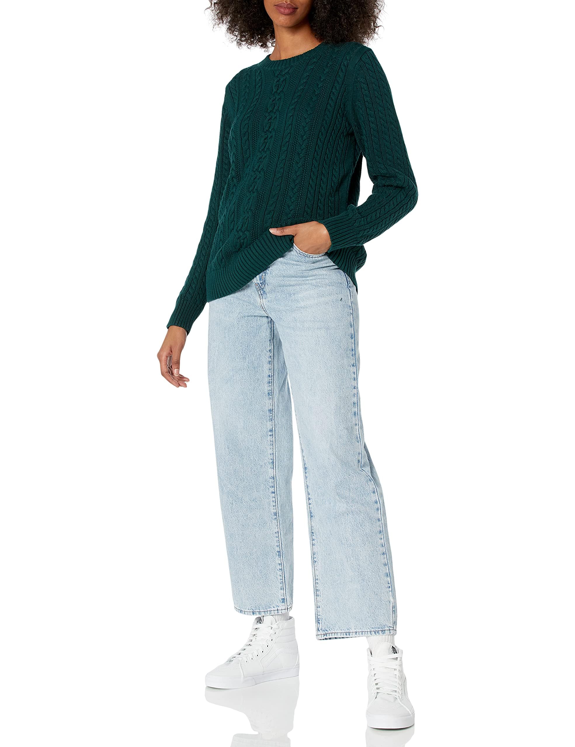 Amazon Essentials Women's Fisherman Cable Knit Crewneck Sweater - Cozy Casual Pullover for Fall & Winter Outfits