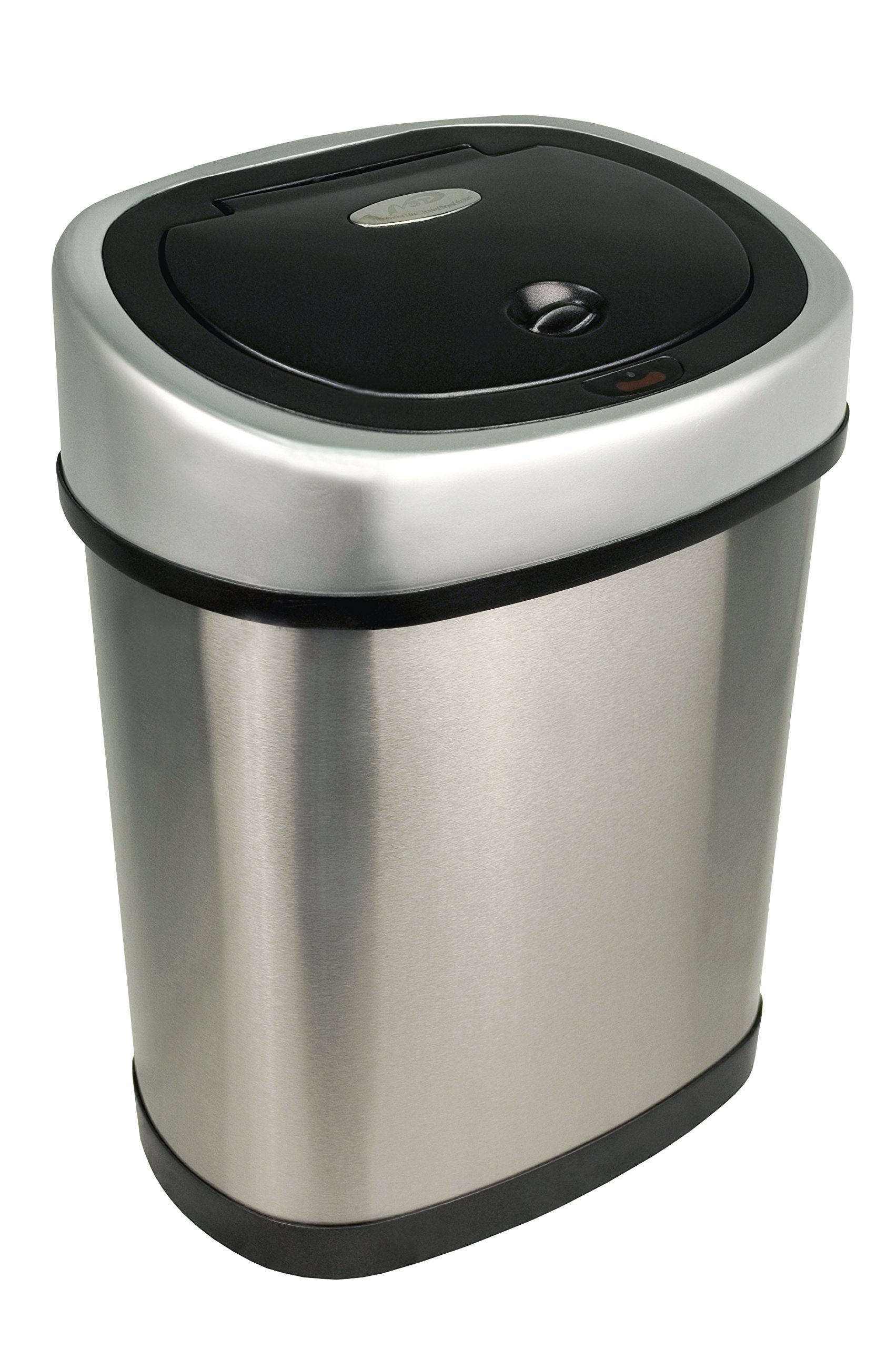 NINESTARS Automatic Touchless Infrared Motion Sensor Trash Can Combo Set - 13 Gal (50L) & 3 Gal (12L) Stainless Steel Base with Silver/Black Lid, Oval Shape - Perfect for Kitchen, Bathroom, Office & Home Use