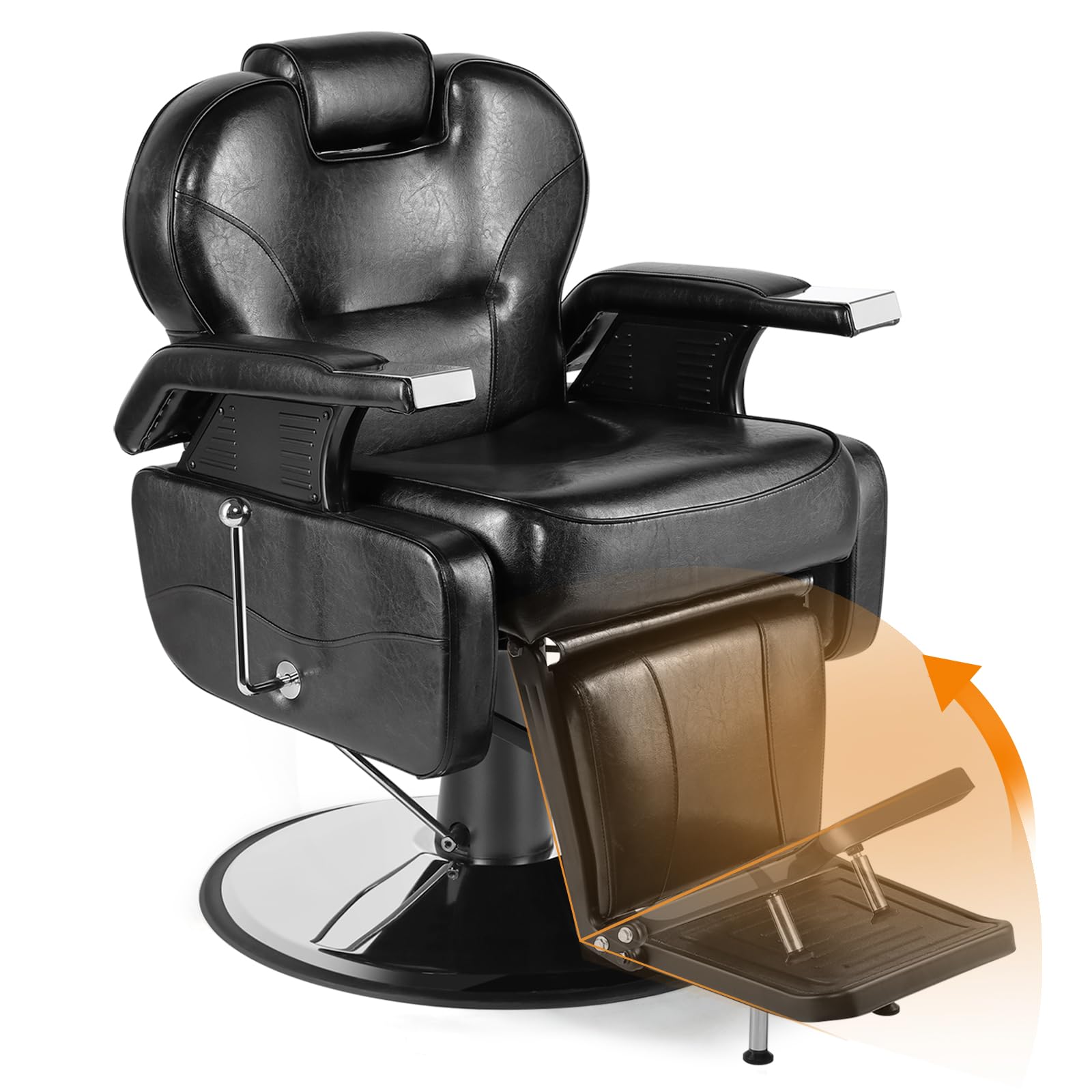 Professional Hydraulic Recline Barber Chair - Black All-Purpose Salon Styling Chair for Hairdressing, Beauty Shops & Barber Shops | Perfect for Haircuts, Styling & Shaving Services